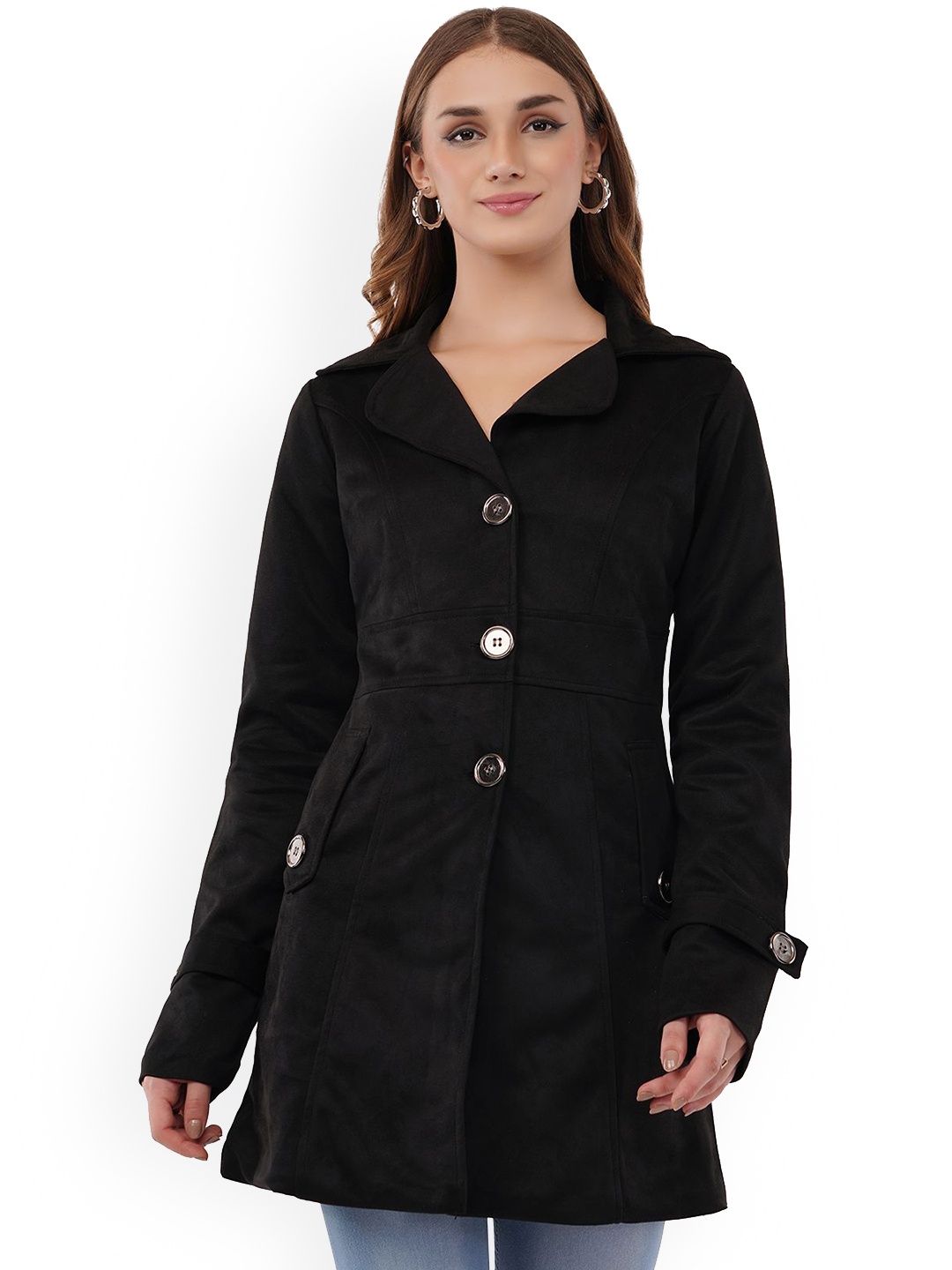 

Fruba Women Single-Breasted Overcoat, Black