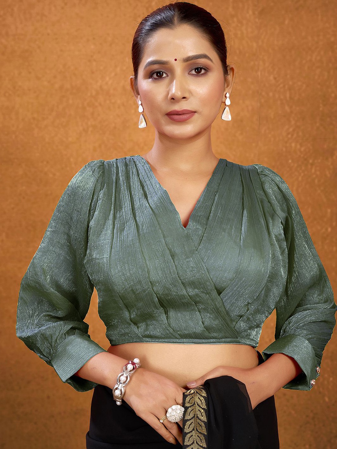 

KALINI Women V-Neck Padded Saree Blouse, Green