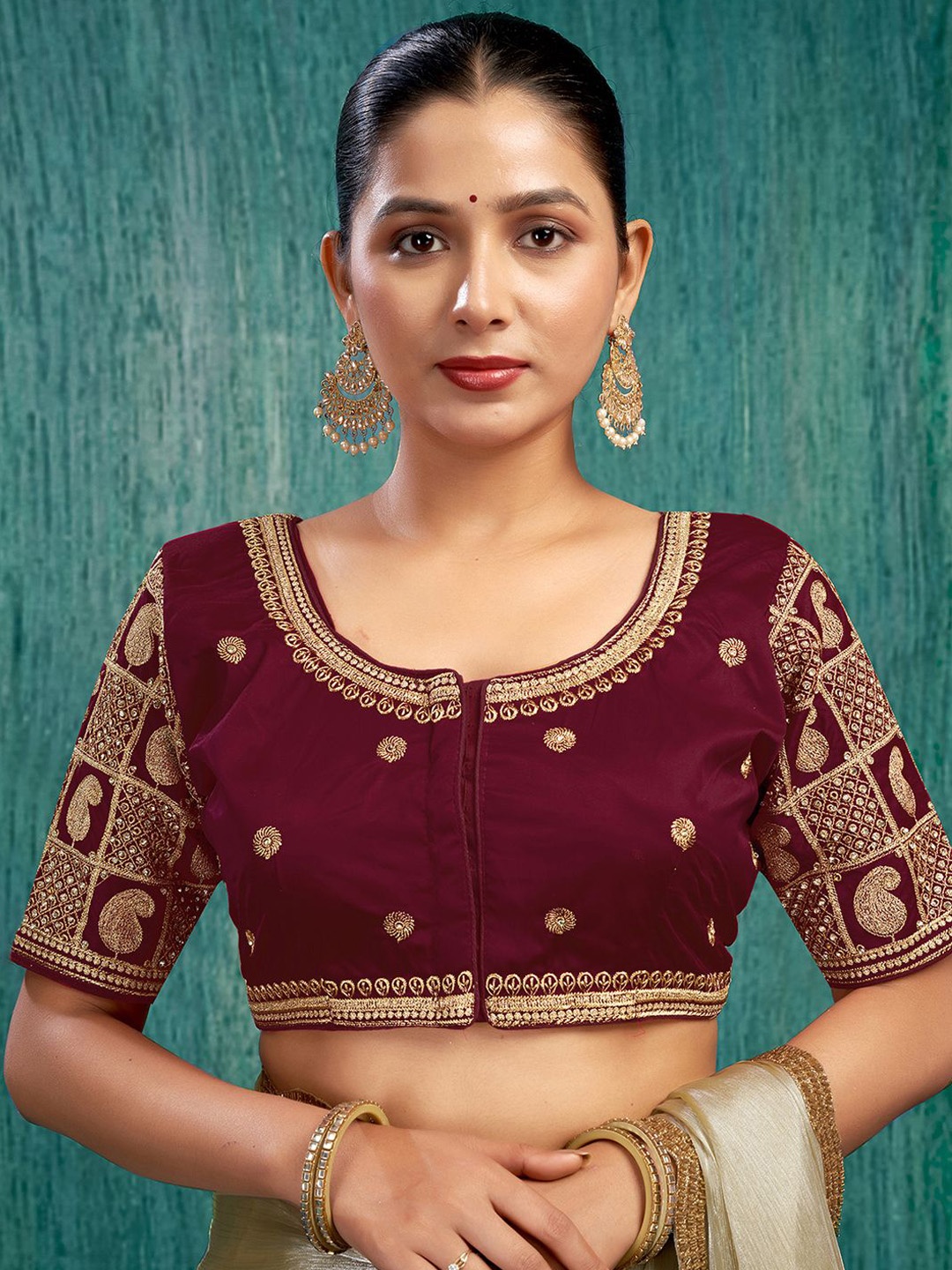 

KALINI Women Embroidered Fully Stitched Padded Ready To Wear Blouse, Maroon