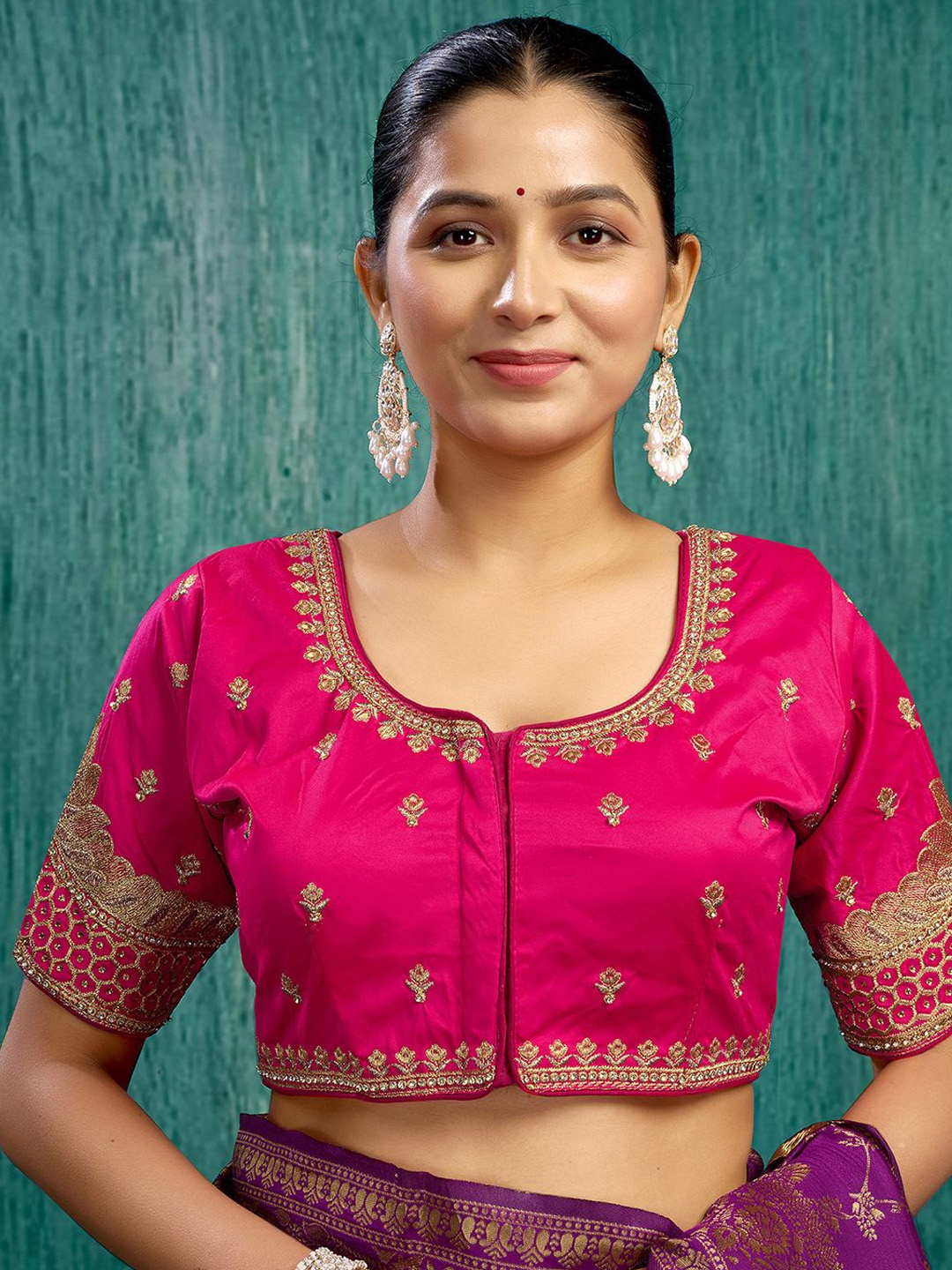 

KALINI Embroidered Fully Stitched Padded Ready To Wear Saree Blouse, Pink