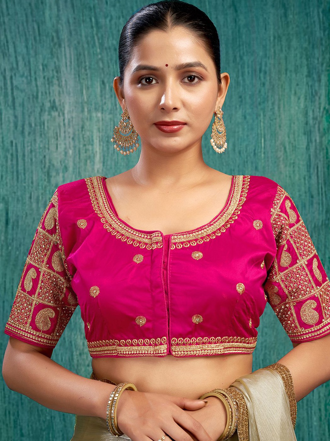 

KALINI Embroidered Fully Stitched Padded Saree Blouse, Pink