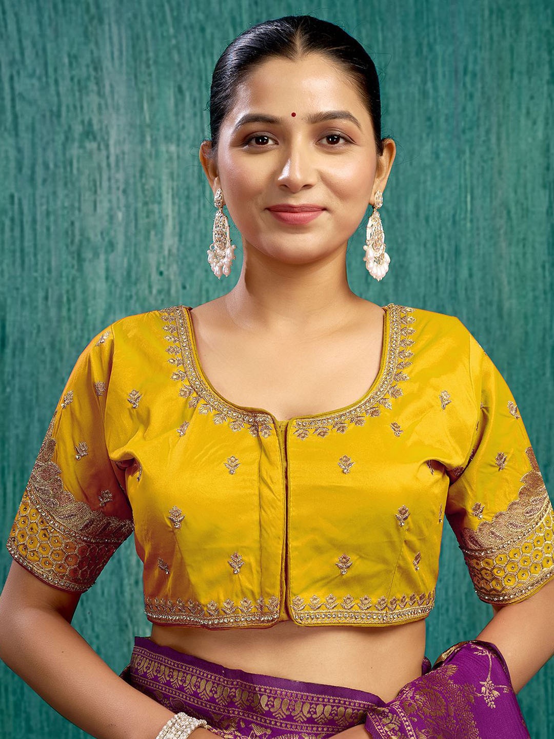 

KALINI Women Embroidered Fully Stitched Padded Saree Blouse, Yellow