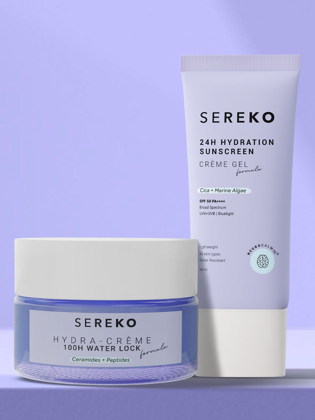 

SEREKO Set Of 2 Barrier-Boosting Hydration Sunscreen & Hydra Cream - 50 ml Each, Purple