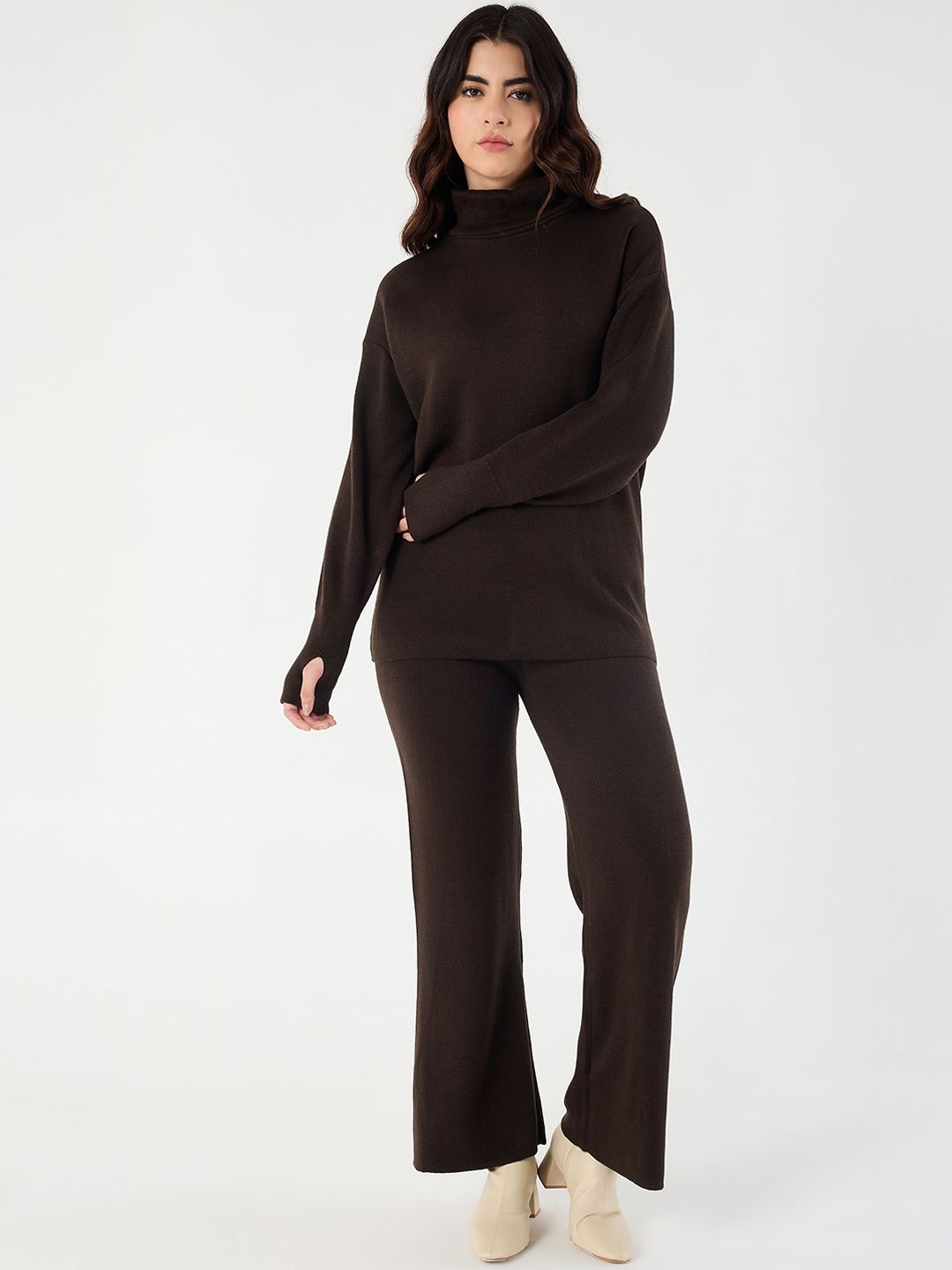 

FEMMELLA High Neck Sweater With Trousers, Coffee brown