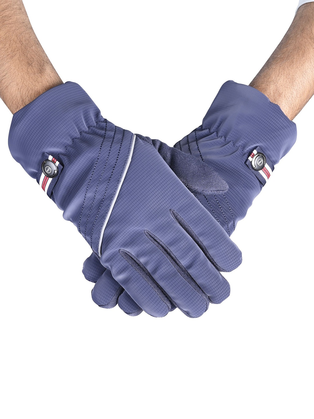 

Calvadoss Men Patterned Winter Gloves, Navy blue