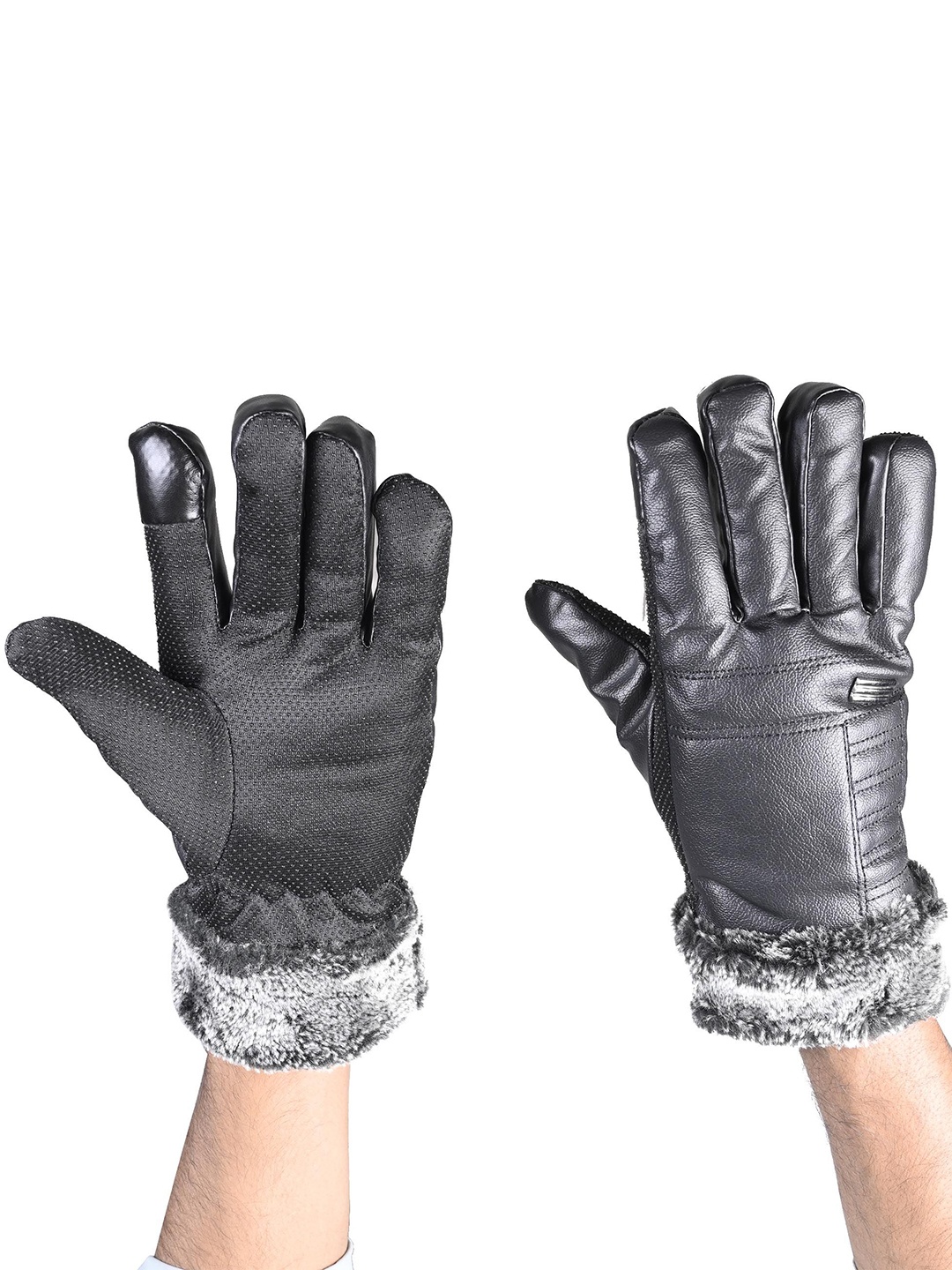 

Calvadoss Men Patterned Winter Gloves, Black