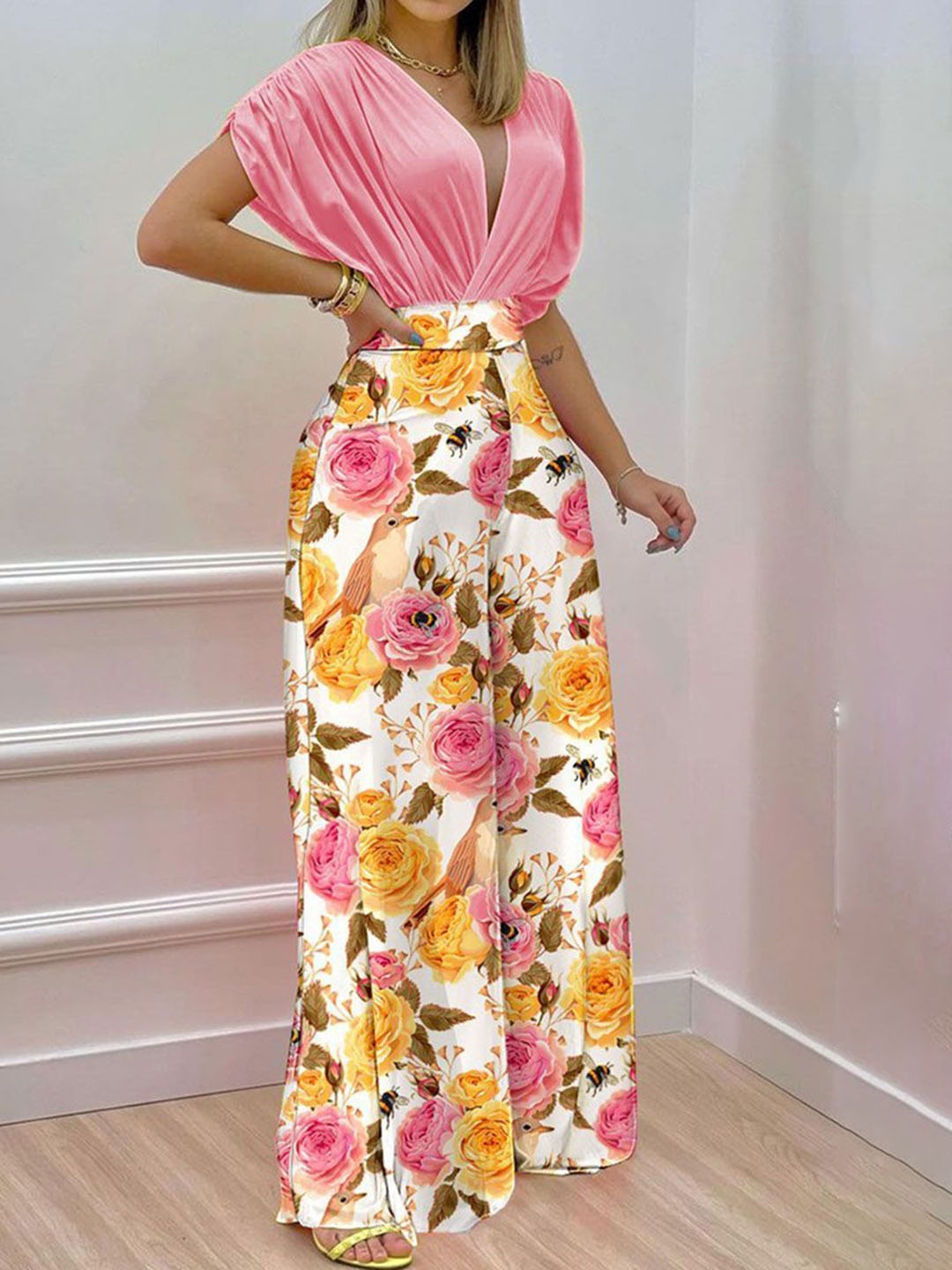 

Errabelly V-Neck Bodysuits With Trousers, Pink