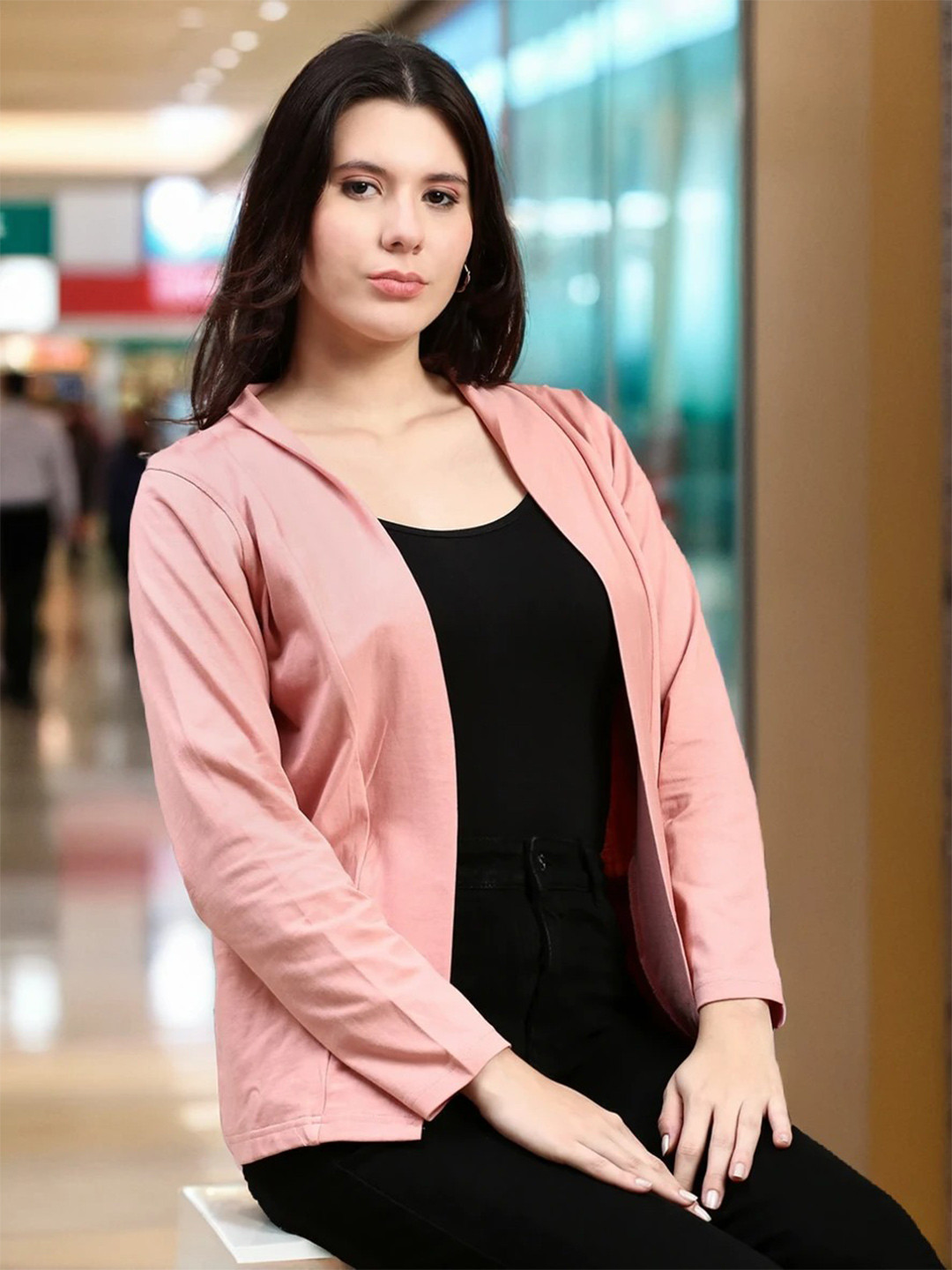 

Kryptic Women Open Front Cotton Shrug, Pink