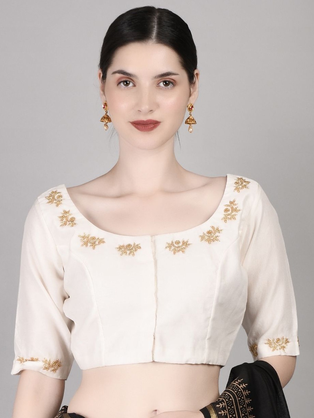 

PALASH Women Embroidered Chanderi Padded Saree Blouse, White