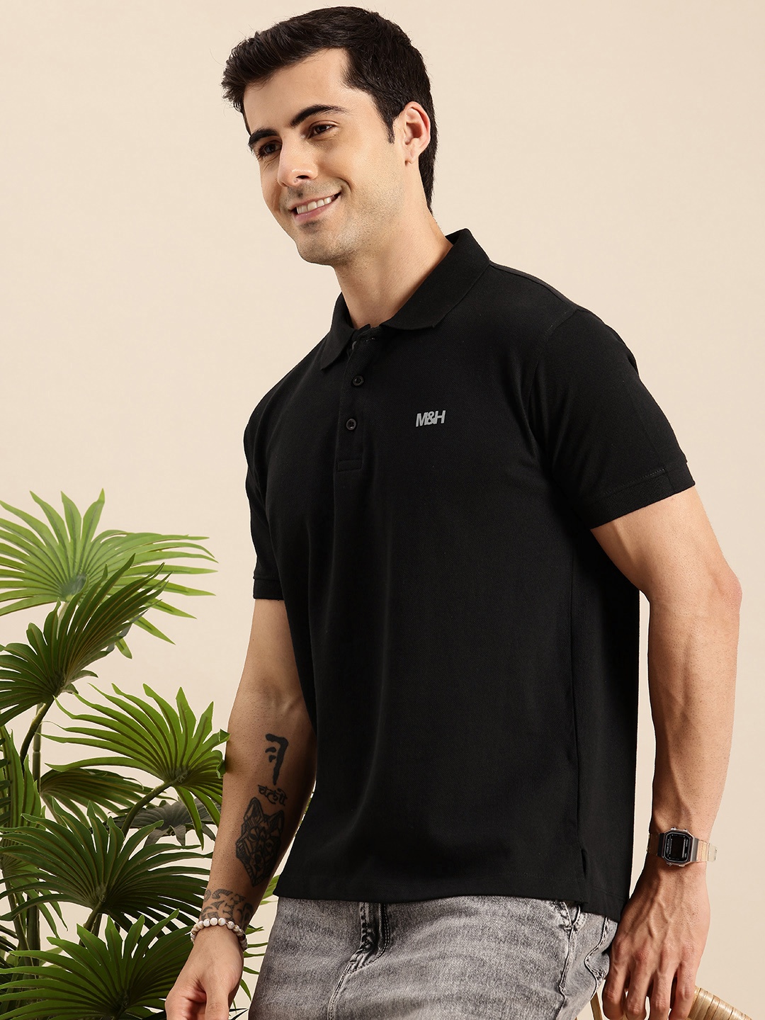 

Mast & Harbour Polo Collar T-shirt, Black