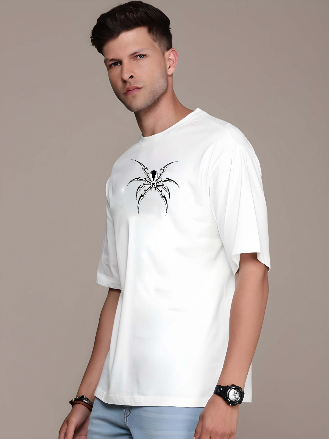 

KAIDO Men Graphic Printed Round Neck Pure Cotton Relaxed Fit T-shirt, White