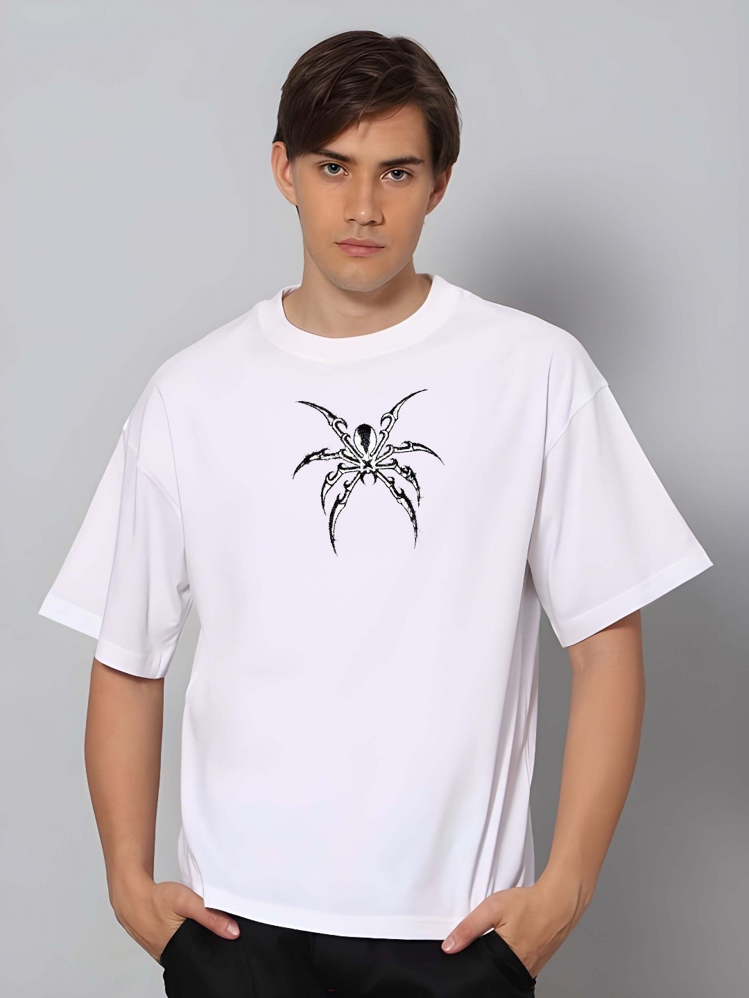 

KAIDO Men Graphic Printed Round Neck Pure Cotton Relaxed Fit T-shirt, White