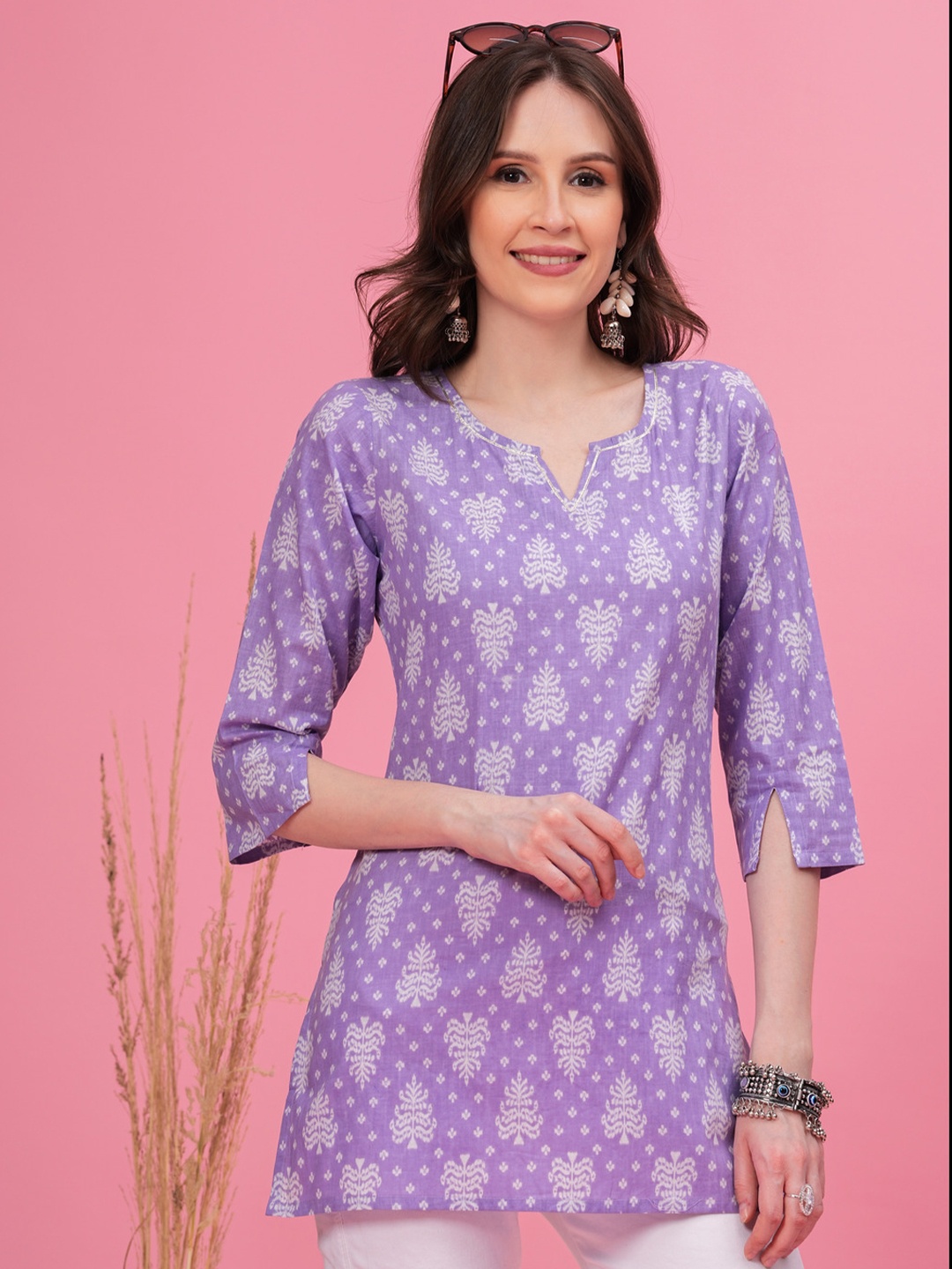

Vilgi Women Printed Pure Cotton Kurti, Lavender