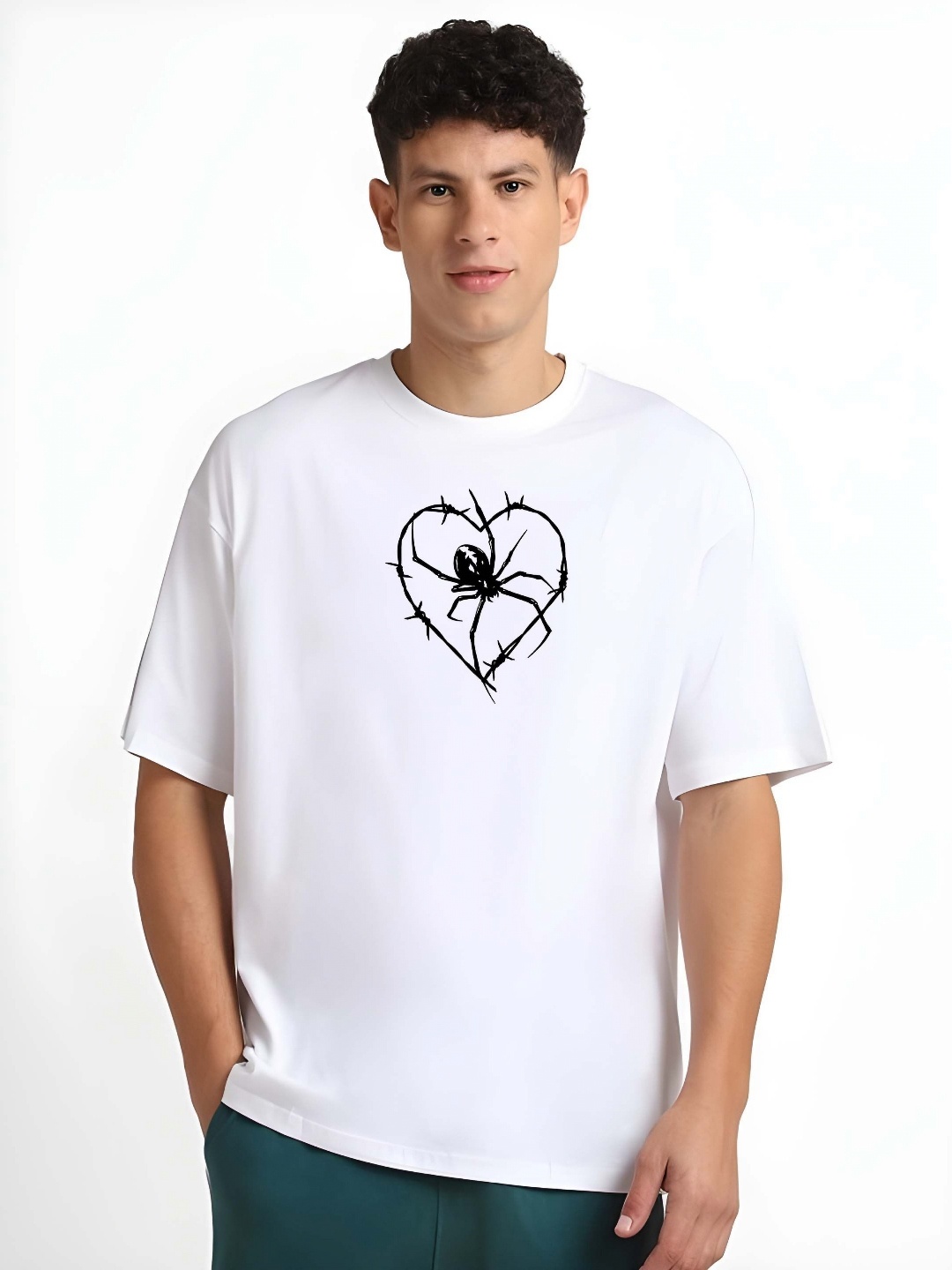 

KAIDO Men Graphic Printed Round Neck Pure Cotton Relaxed Fit T-shirt, White