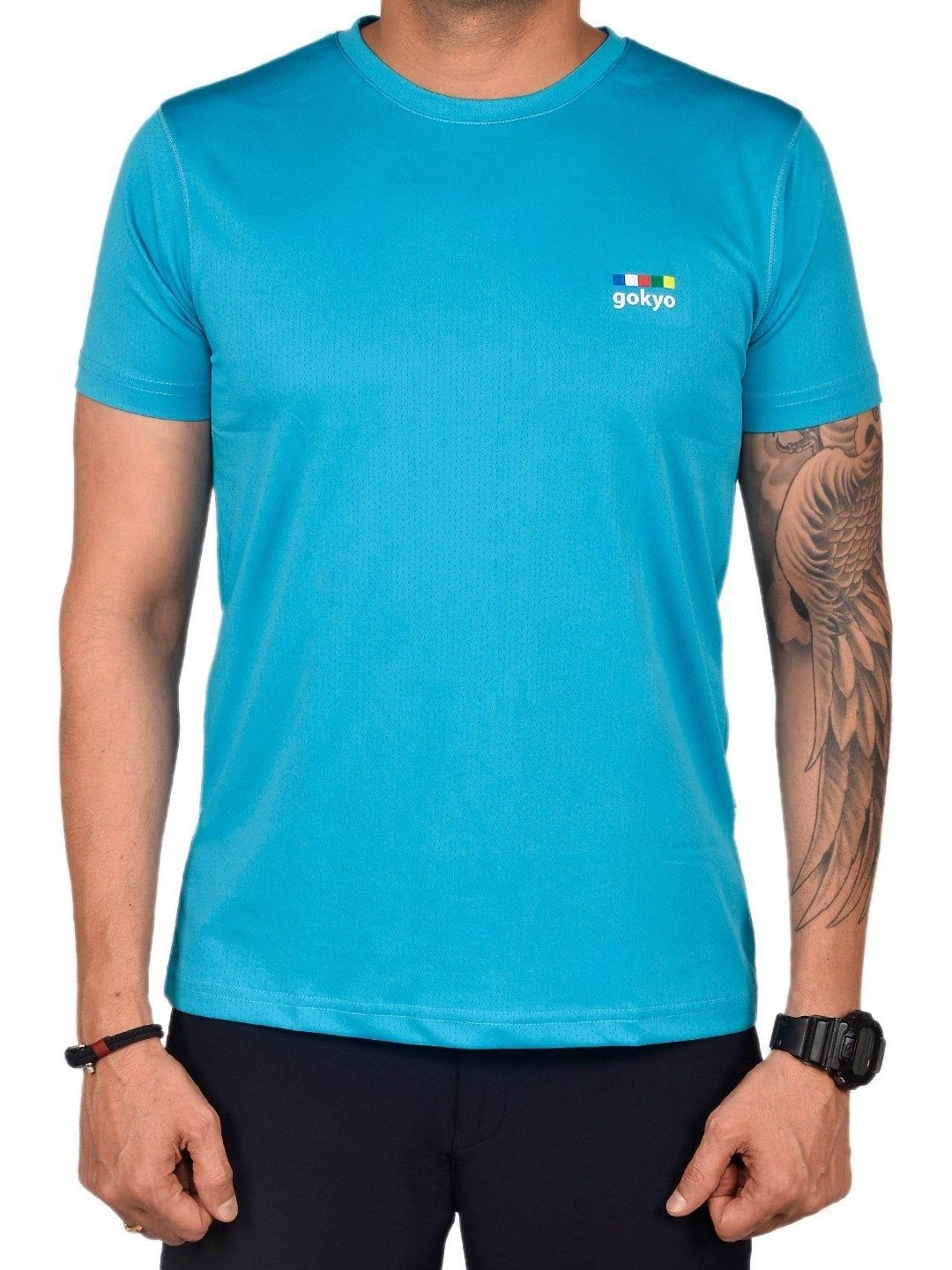 

GOKYO Men Dri-FIT Solid Round Neck Sports T-shirt, Turquoise blue