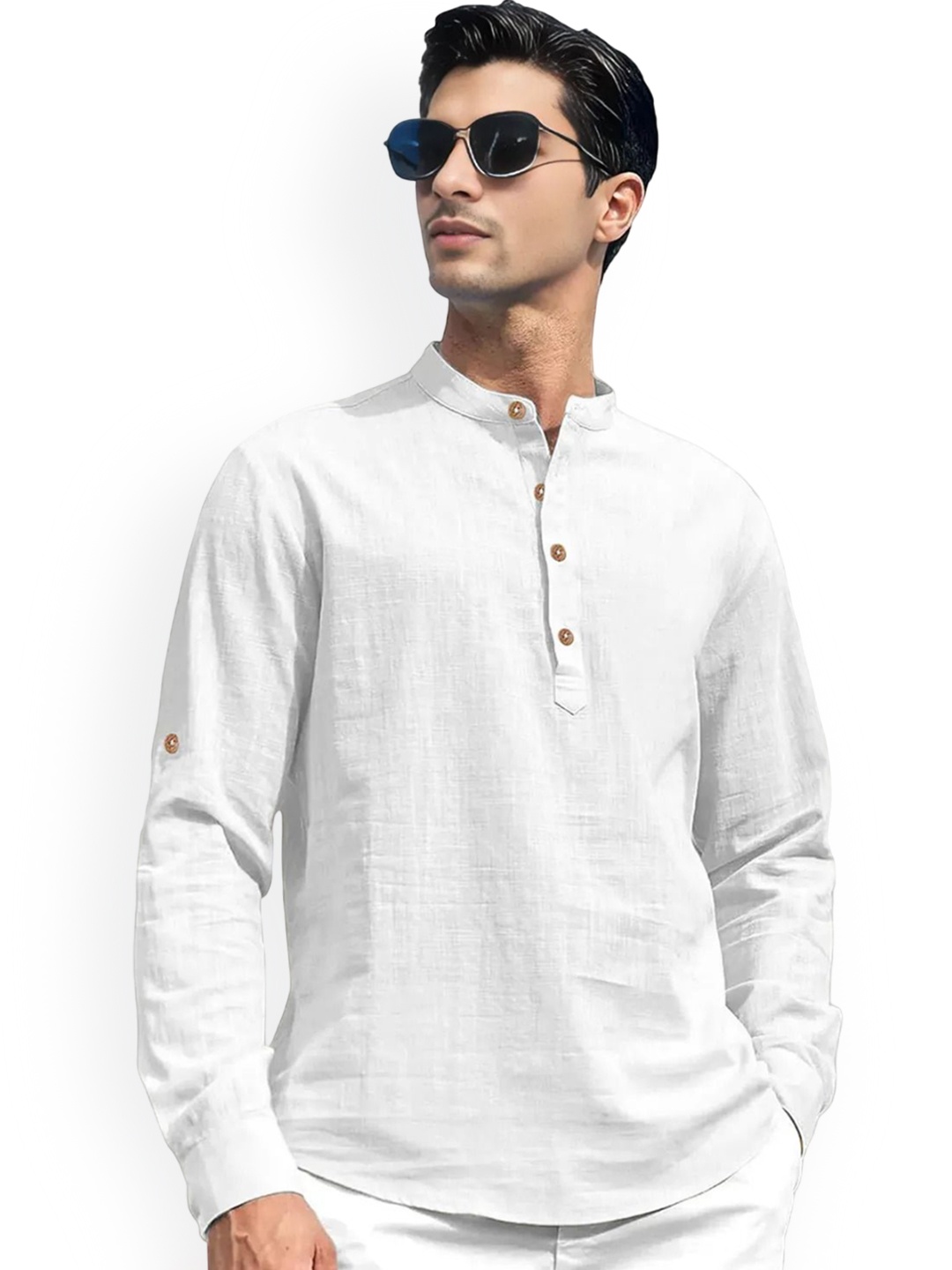 

univibe Band Collar Pure Cotton Short Kurta, White
