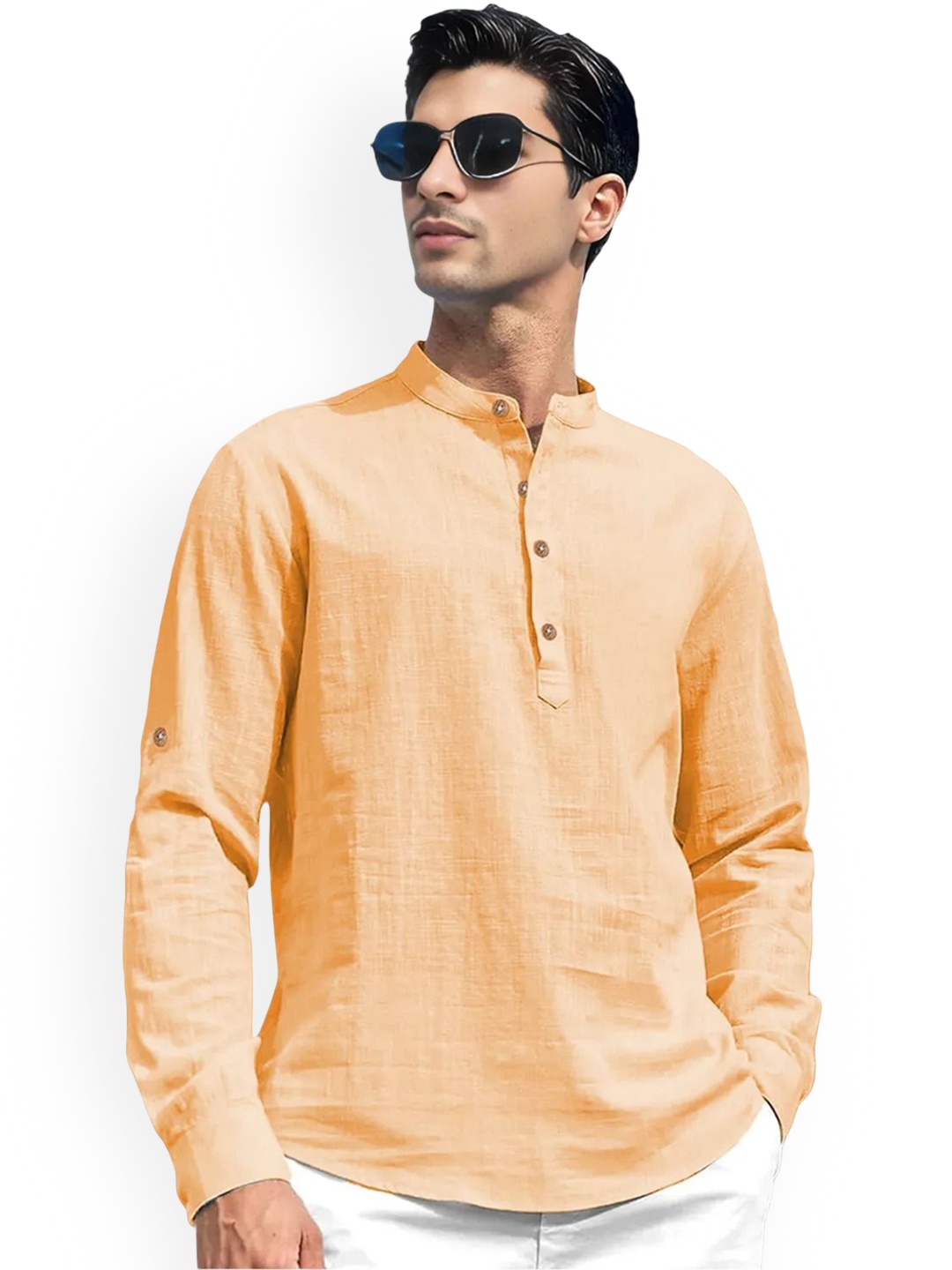 

univibe Band Collar Straight Short Kurta, Orange