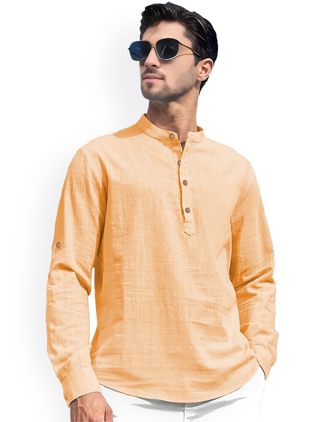 

univibe Band Collar Pure Cotton Short Kurta, Orange