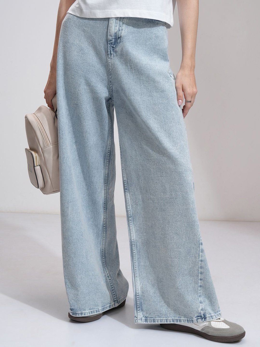 

Tokyo Talkies Women High Rise Cargo Jeans, Blue