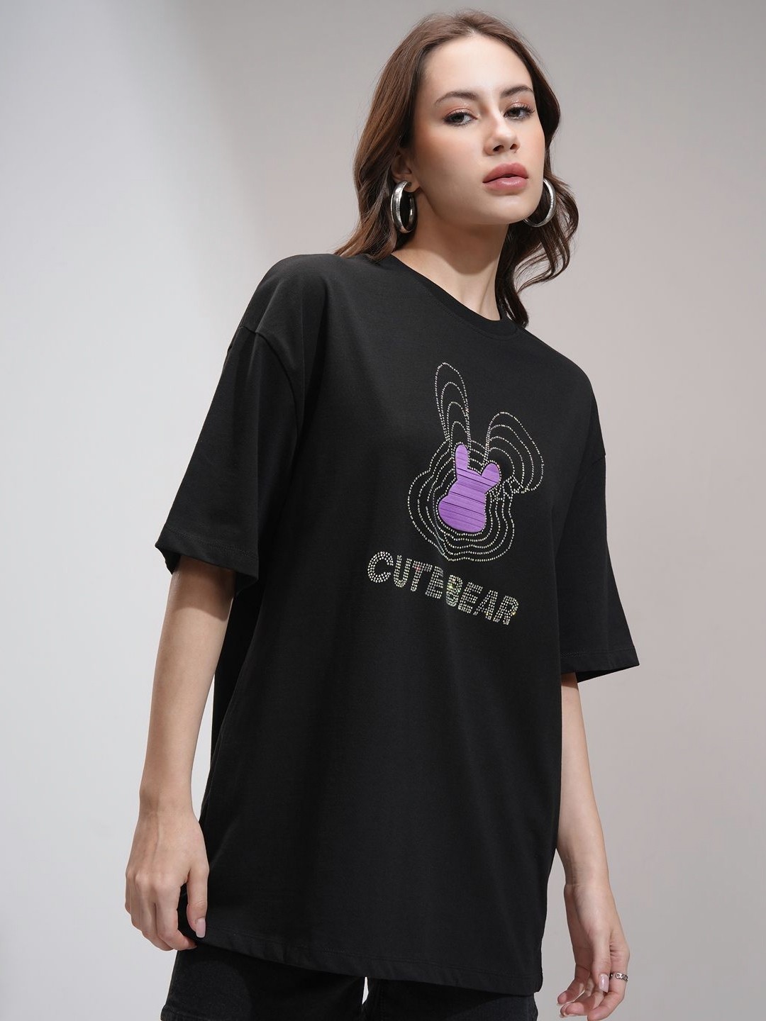 

Street By Tokyo Talkies Women Self Design Round Neck Cotton Relaxed Fit T-shirt, Black