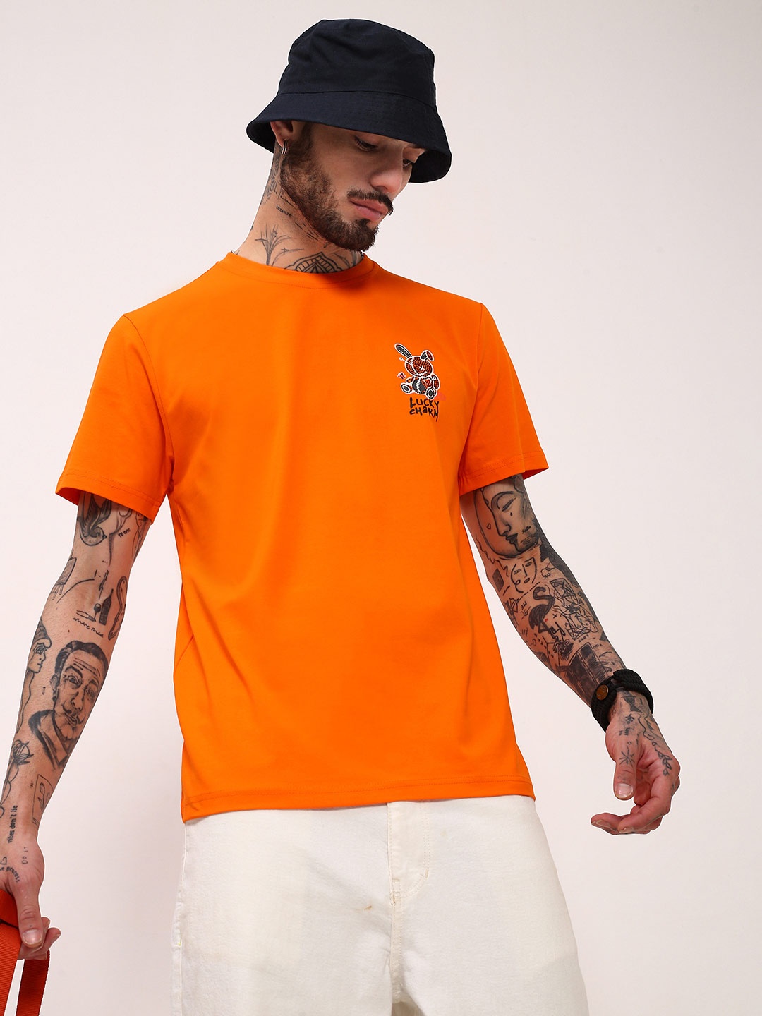 

SHOWOFF Men Graphic Embellished Round Neck Slim Fit Cotton T-shirt, Orange