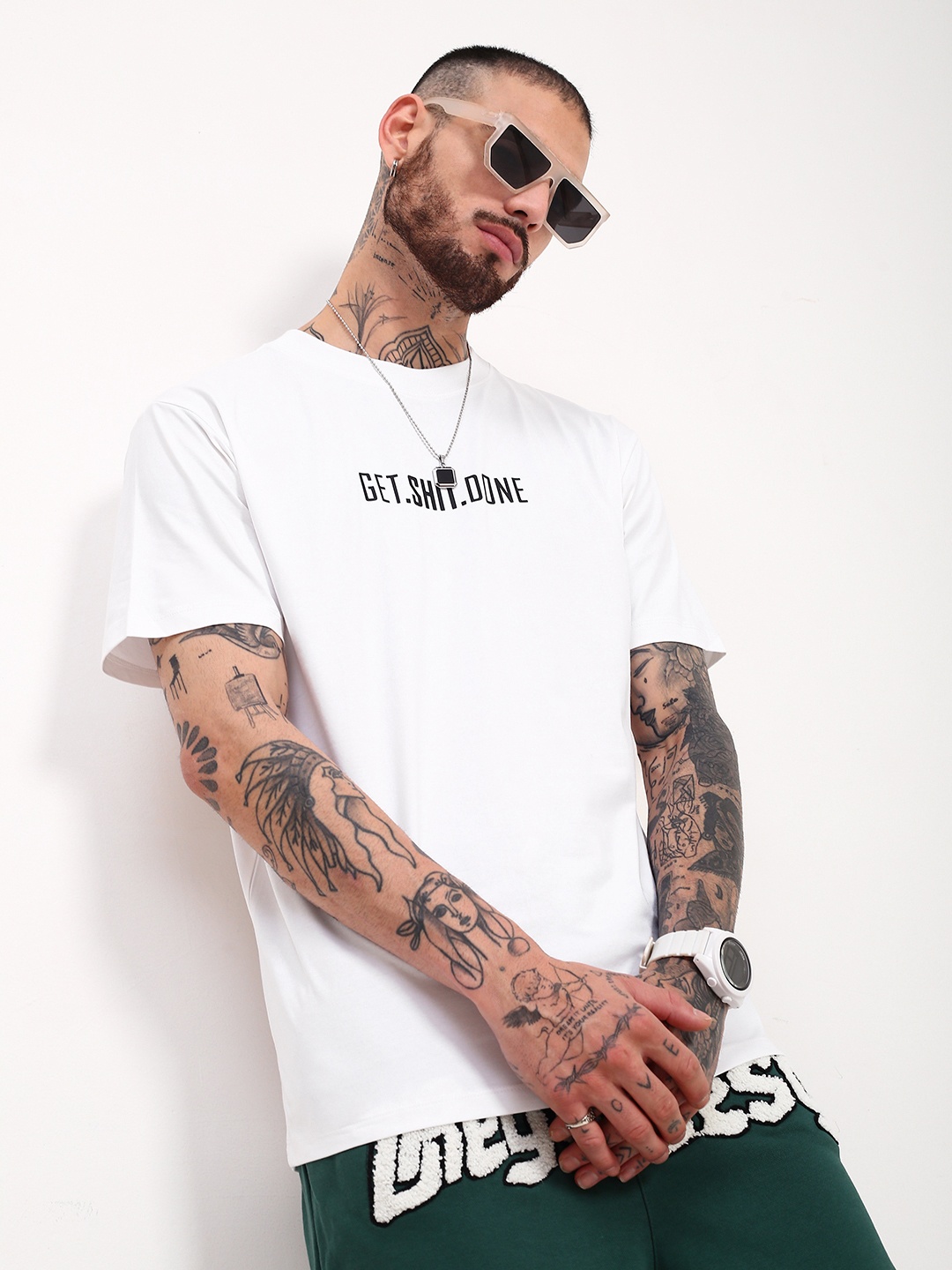 SHOWOFF Men Typography Printed Cotton T-shirt, White