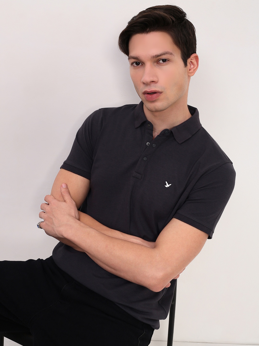 

SHOWOFF Men Solid Polo Collar Cotton T-shirt, Grey