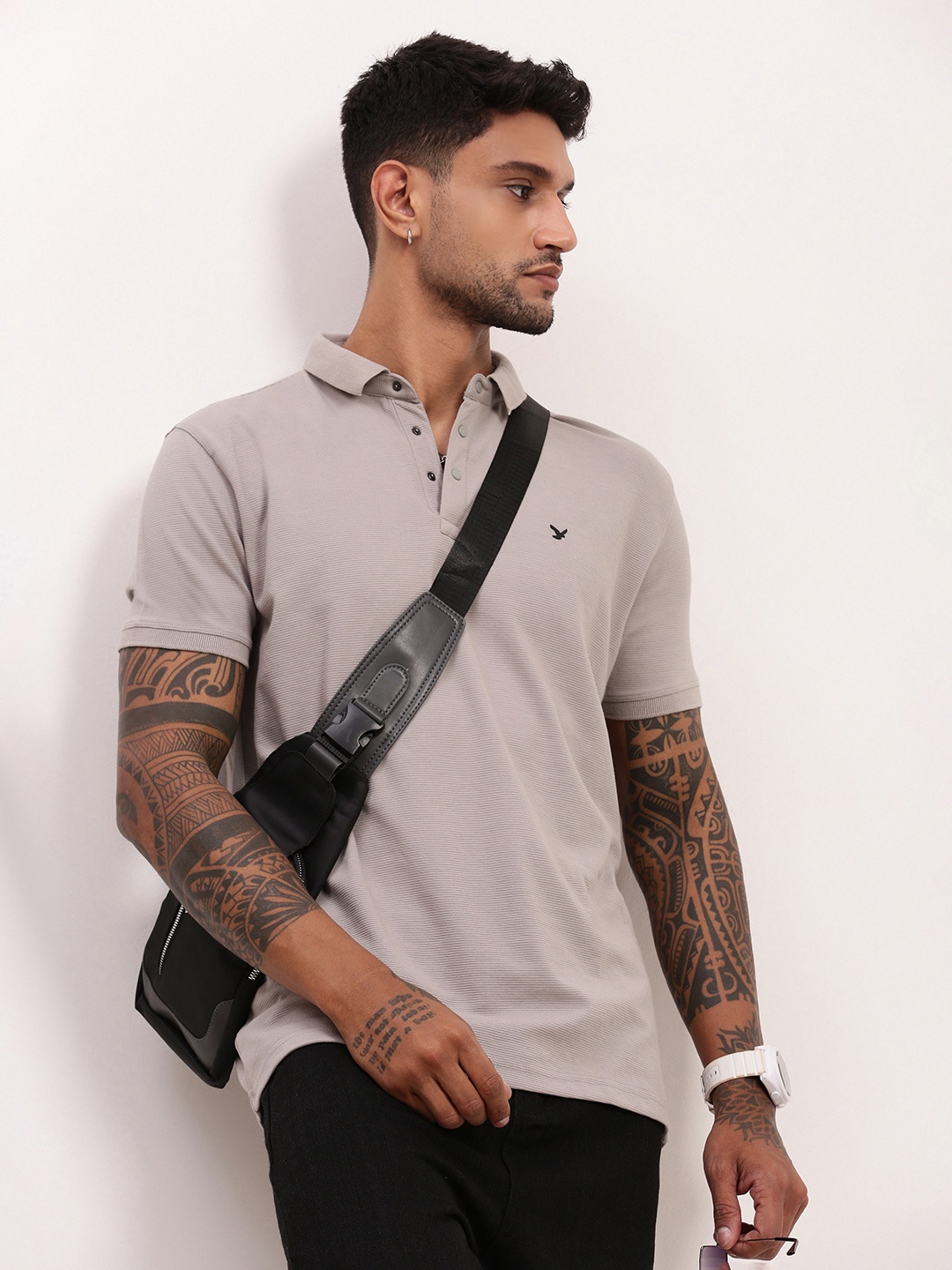

SHOWOFF Men Solid Polo Collar Cotton T-shirt, Beige