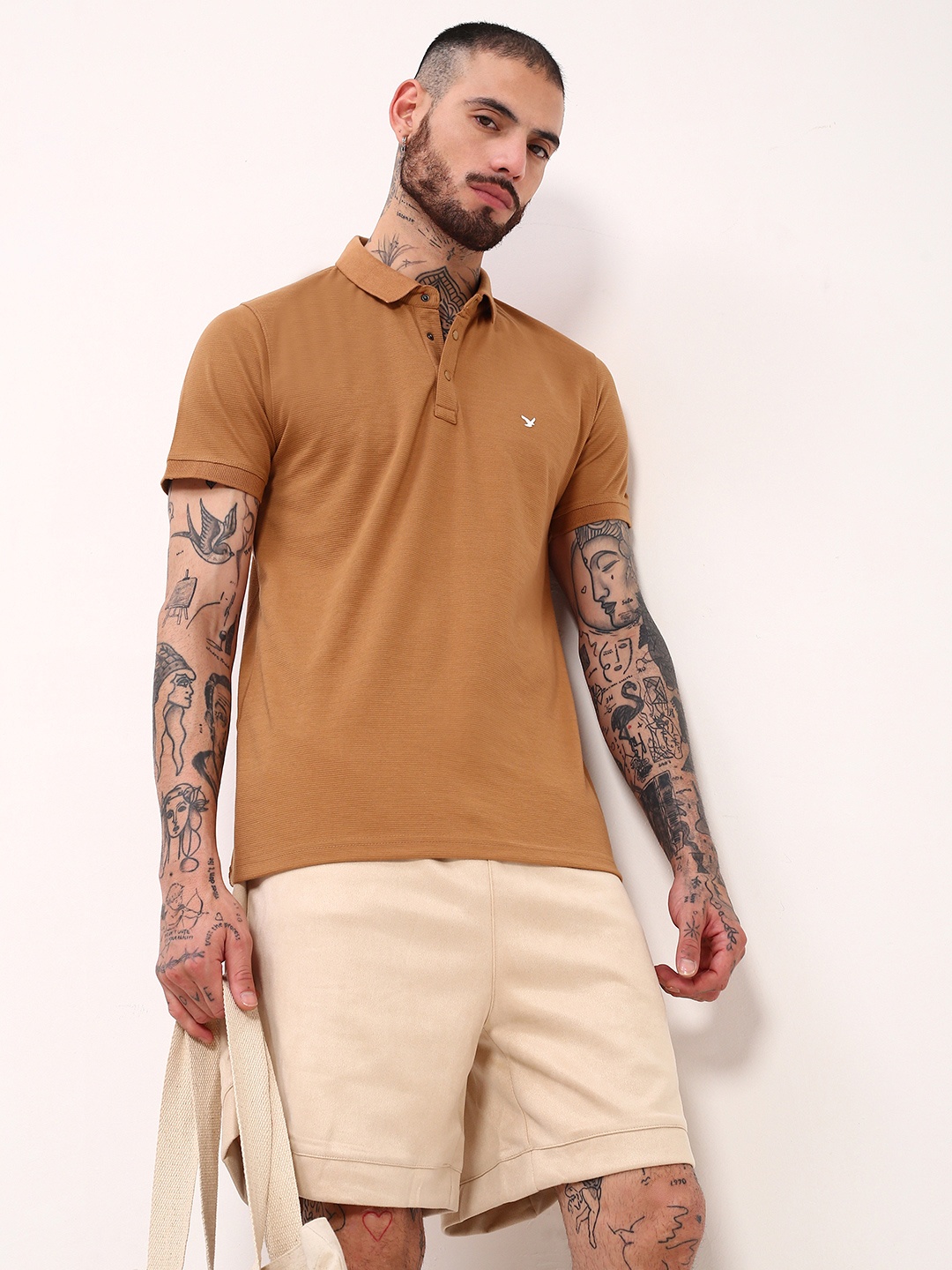 

SHOWOFF Men Solid Polo Collar Slim Fit Cotton T-shirt, Brown