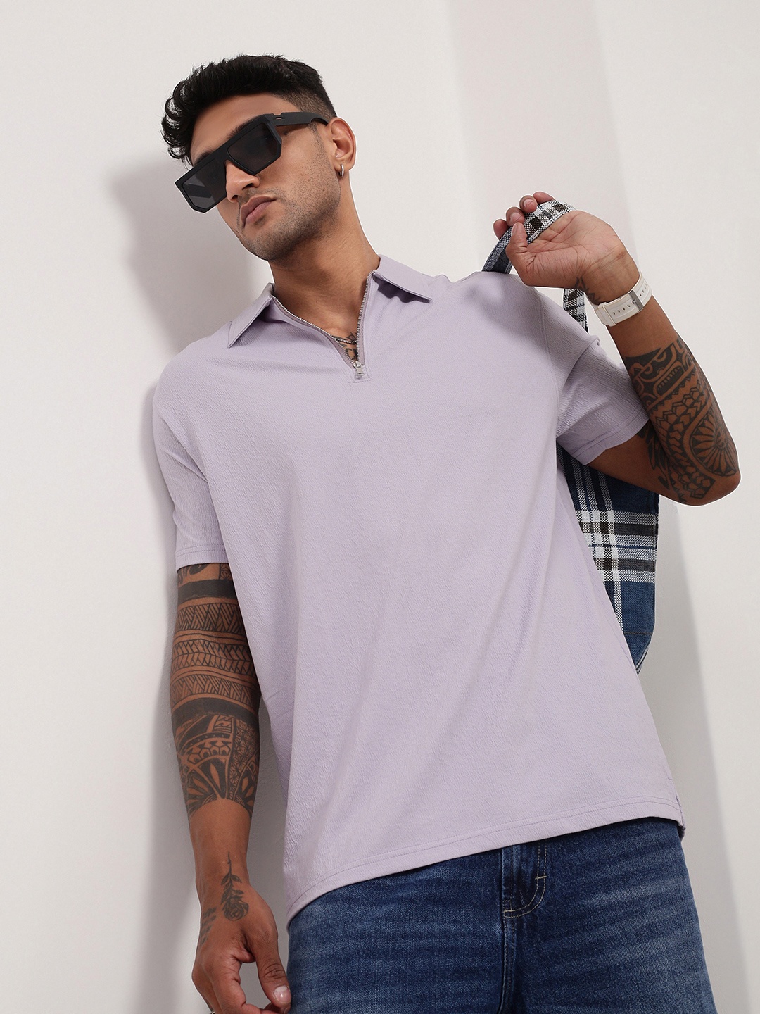 

SHOWOFF Men Solid Polo Collar Slim Fit Cotton T-shirt, Purple