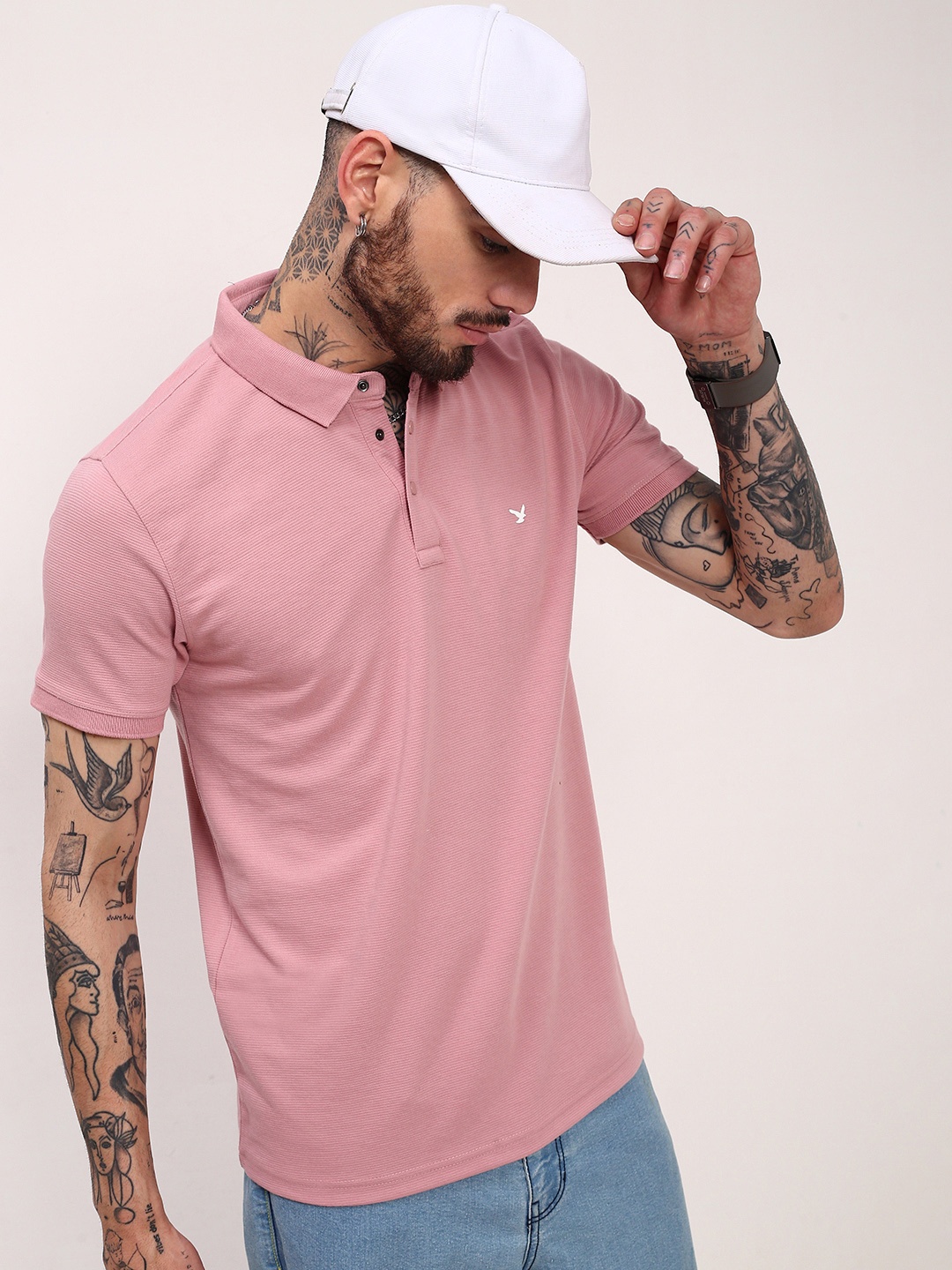 

SHOWOFF Men Solid Polo Collar Slim Fit Cotton T-shirt, Pink