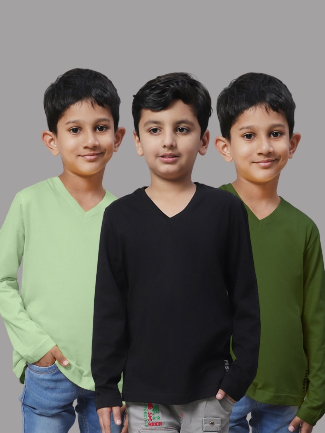 

Friskers Boys Pack Of 3 Solid V-Neck Cotton T-shirts, Black