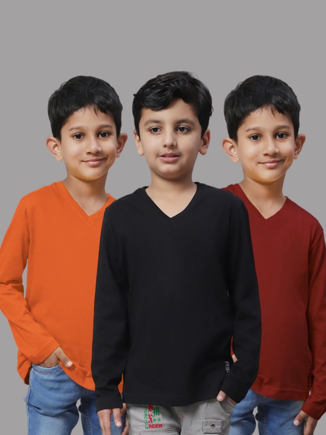 

Friskers Boys Pack Of 3 Solid V-Neck Cotton T-shirts, Black