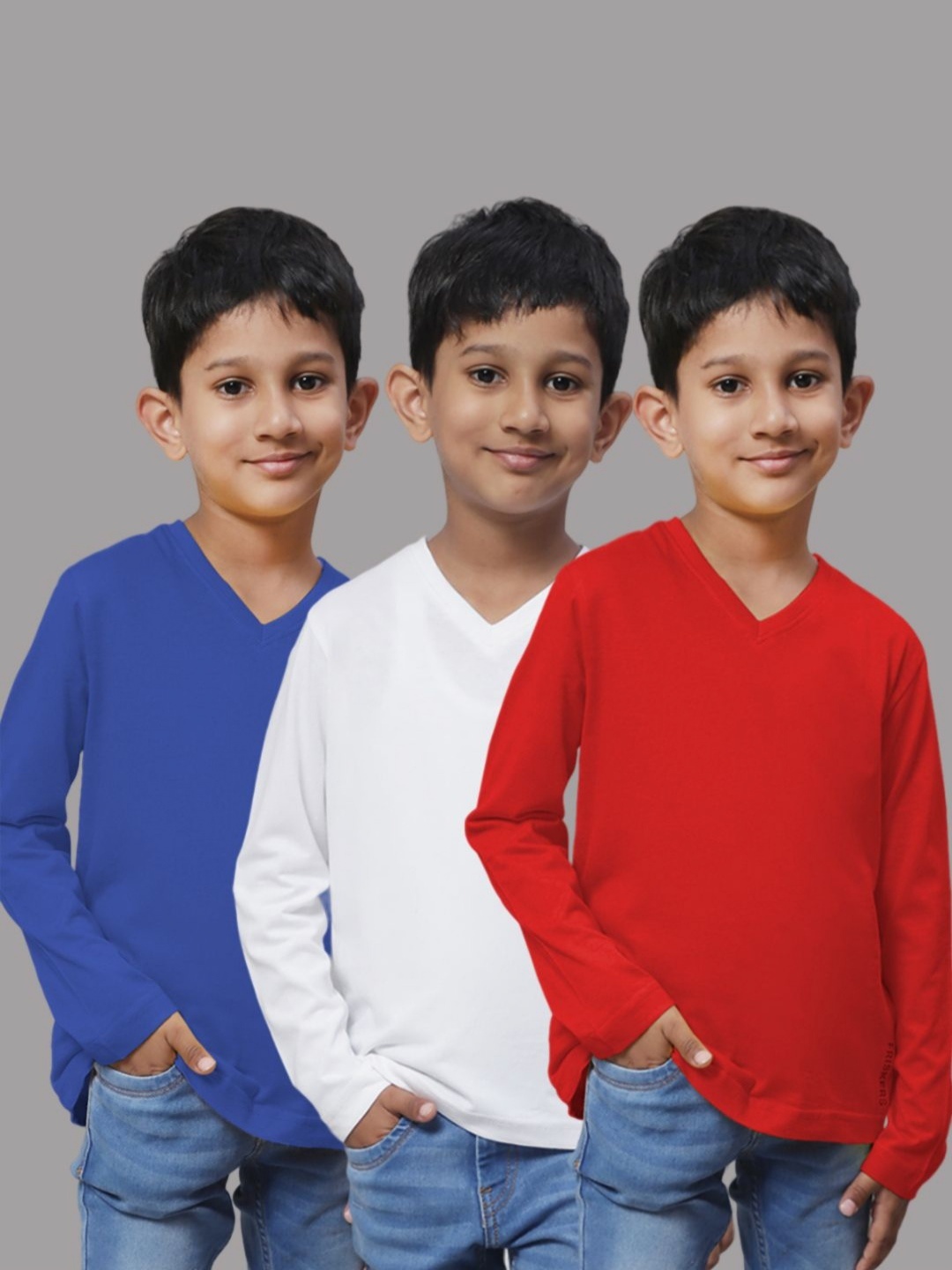 

Friskers Boys Pack Of 3 Solid V-Neck Cotton T-shirts, White