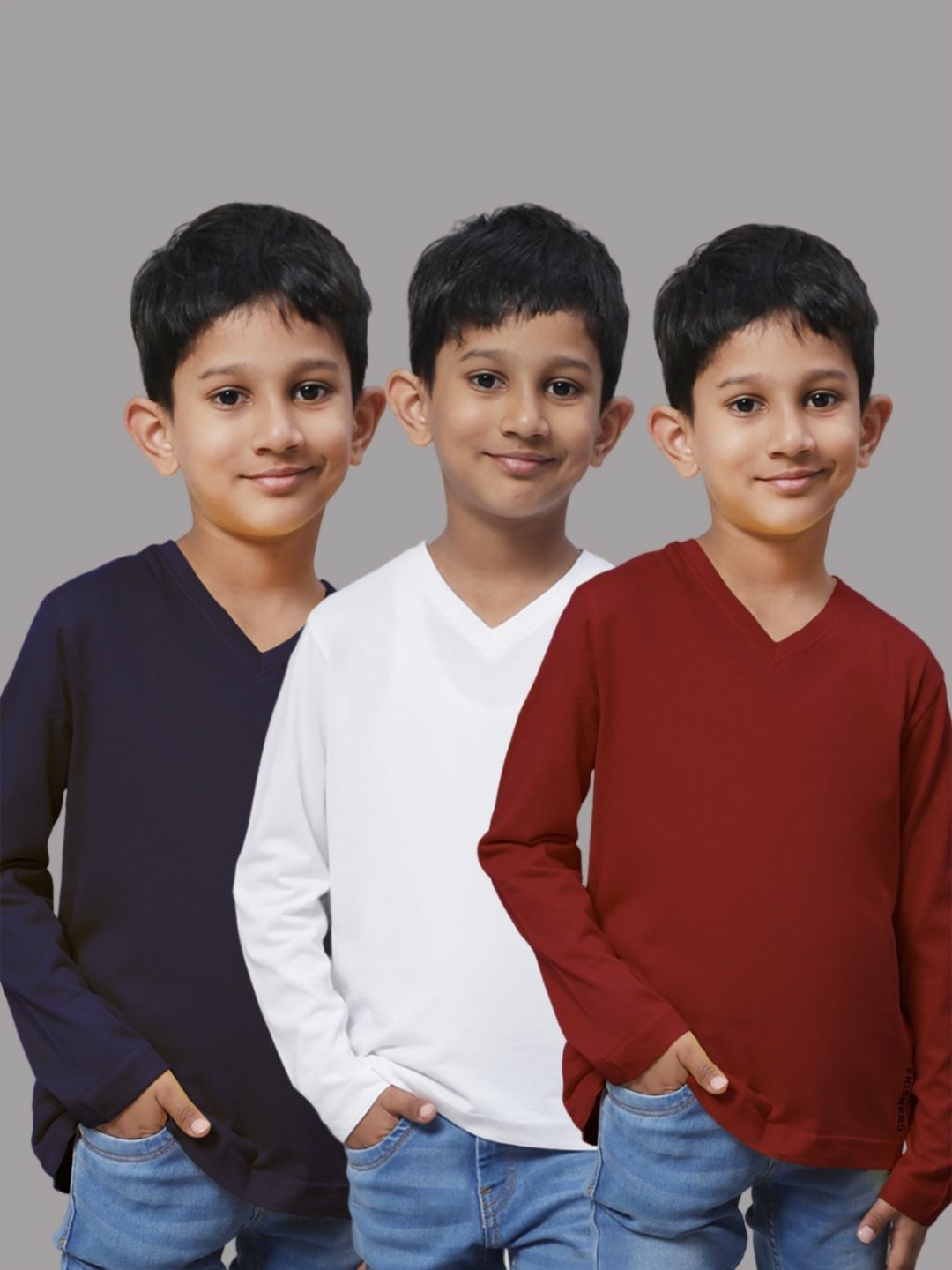 

Friskers Boys Pack Of 3 Solid V-Neck Cotton T-shirts, White