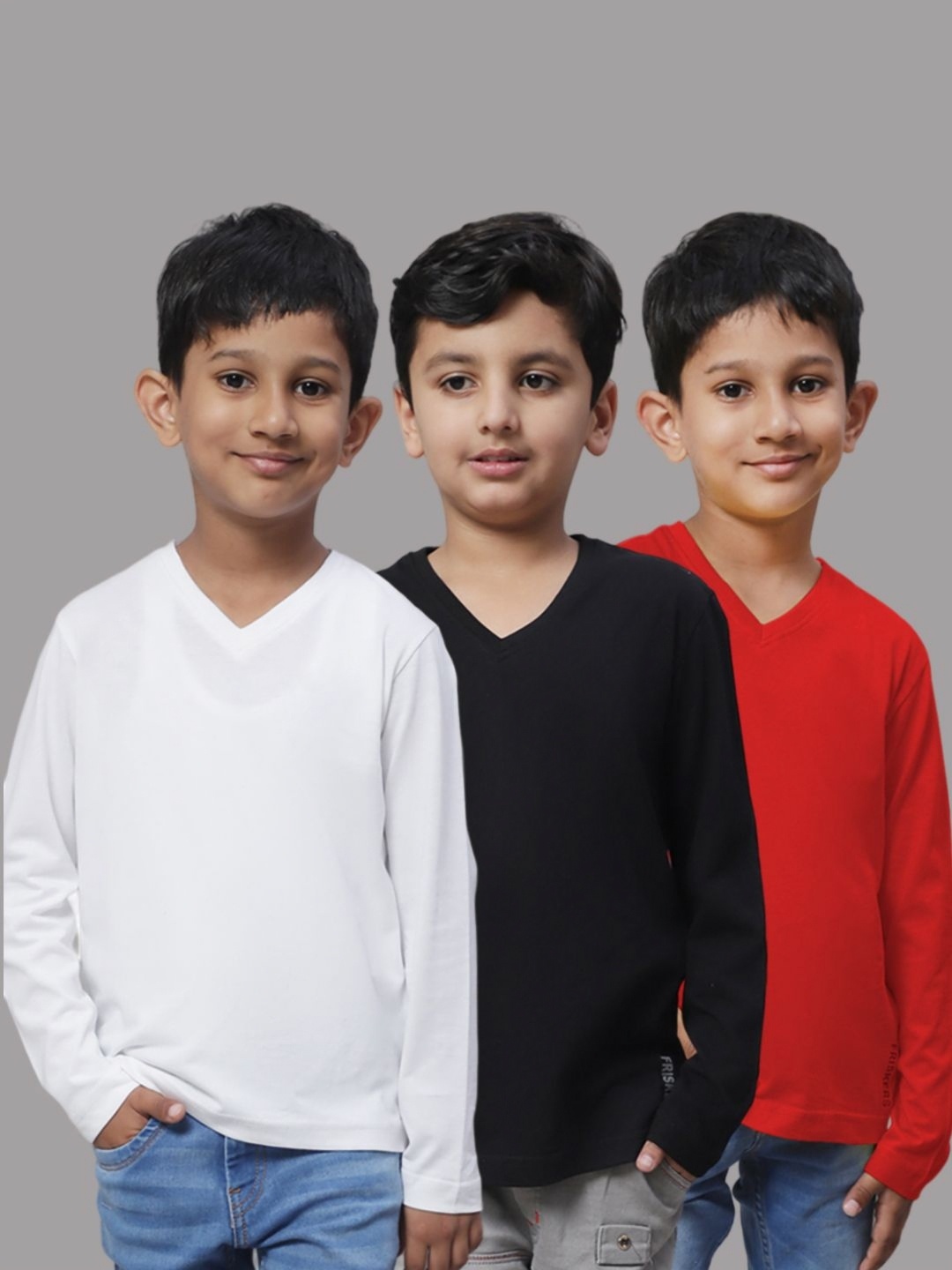 

Friskers Boys Pack Of 3 Solid V-Neck Cotton T-shirts, Black