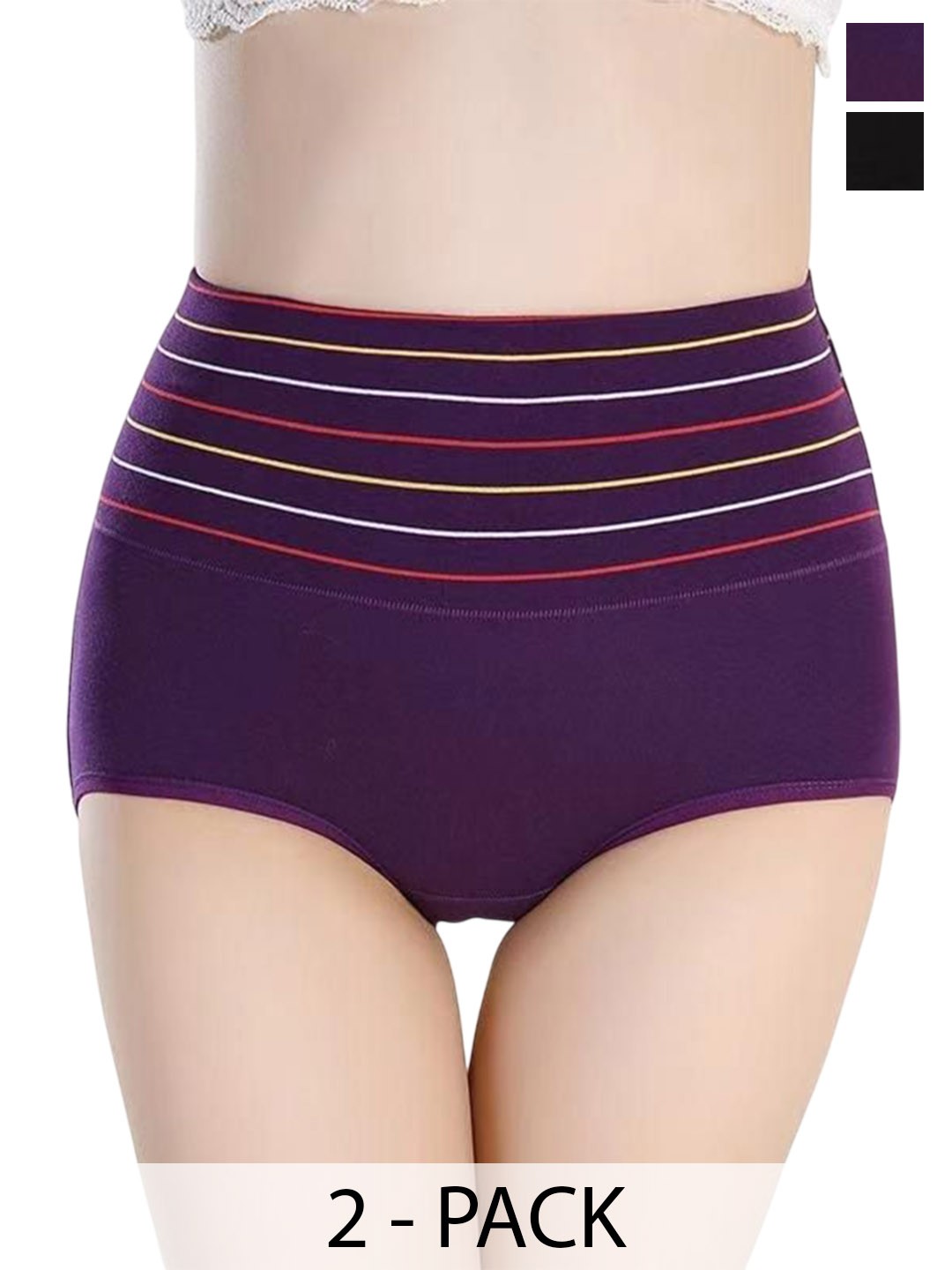 

SHREE GANESH FASHION Pack Of 2 Striped Cotton Hipster Briefs, Purple