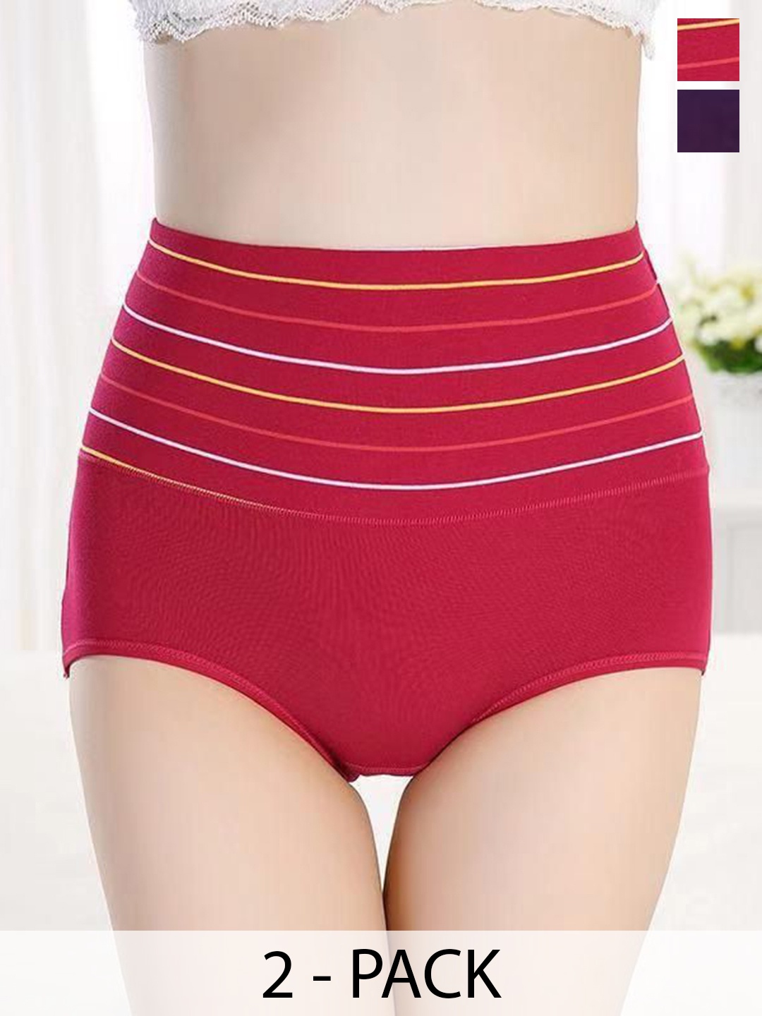 

SHREE GANESH FASHION 2-Pcs Striped Cotton Hipster Briefs 2076 M PR 002 M, Maroon