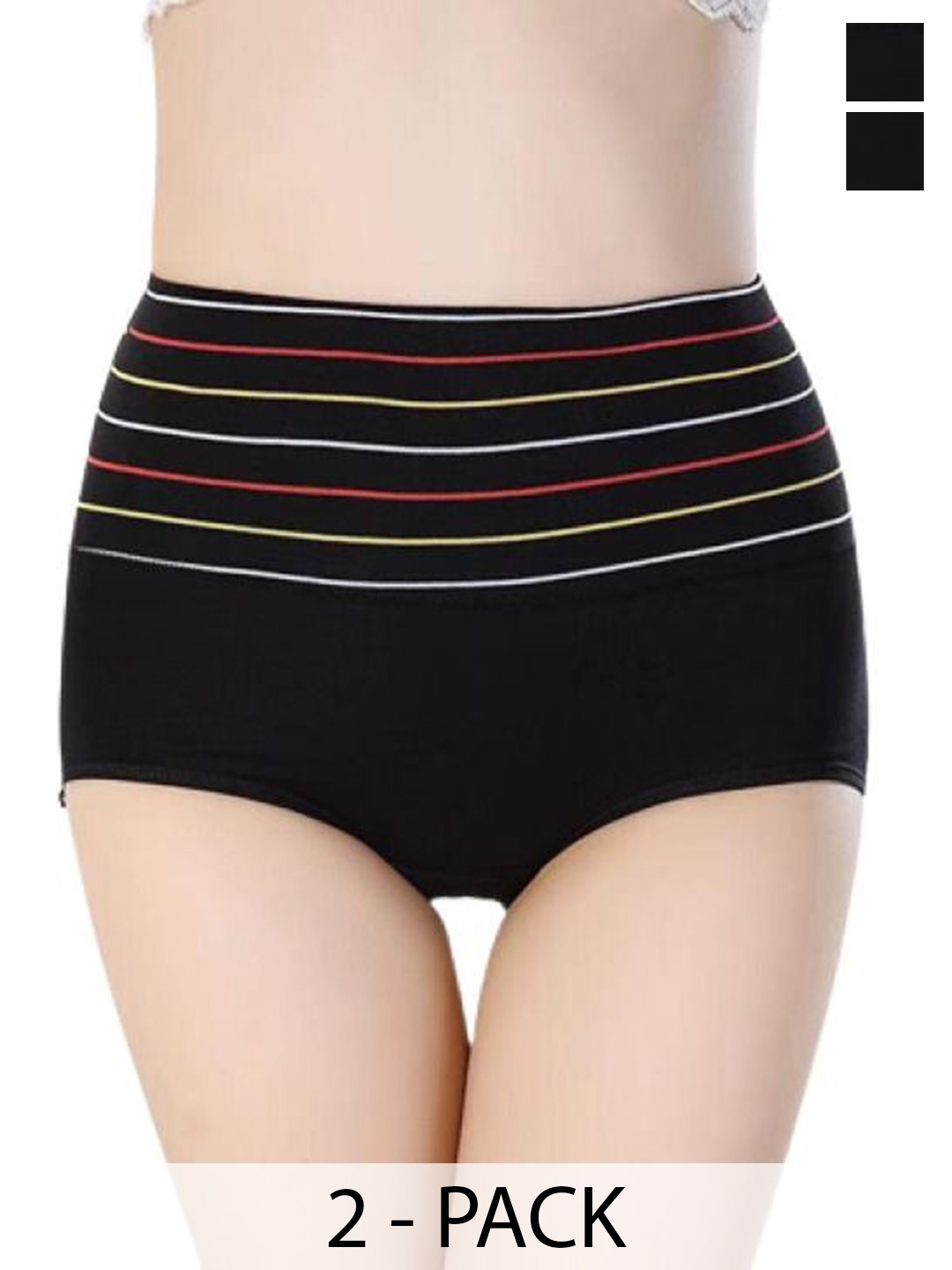 

SHREE GANESH FASHION Women Pack Of 2 Striped Cotton Hipster Briefs, Black