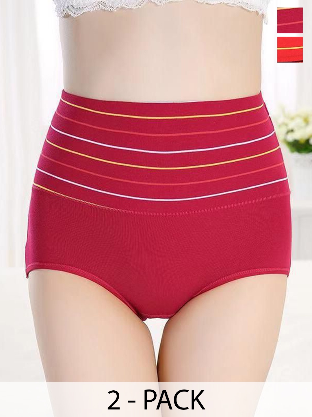 

SHREE GANESH FASHION Pack of 2 High-Rise Hipster Briefs - 2076 M RD 002 M, Maroon