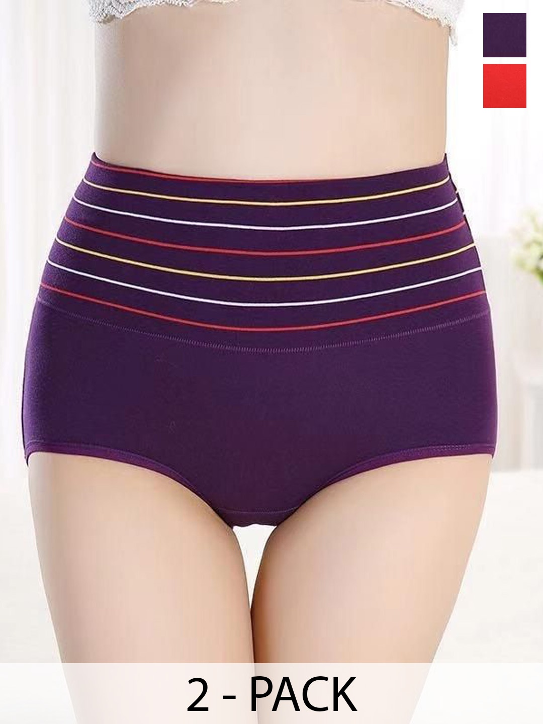 

SHREE GANESH FASHION Women Pack of 2 High-Rise Cotton Hipster Briefs, Purple