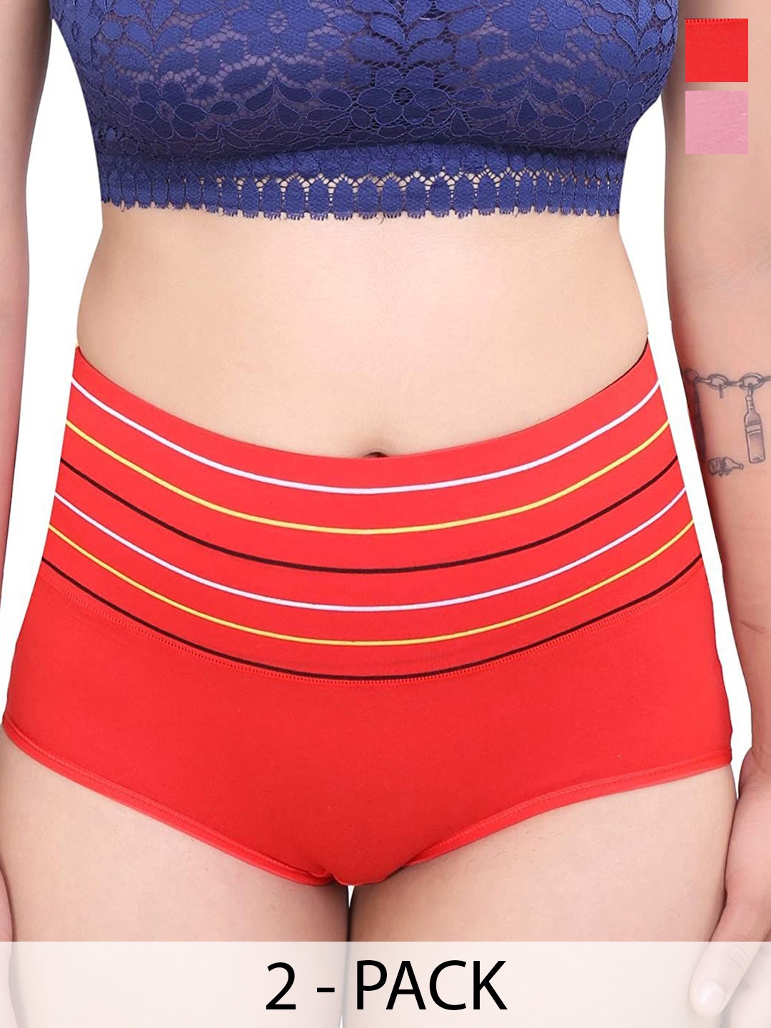 

SHREE GANESH FASHION Women Pack Of 2 Striped Cotton Hipster Briefs, Pink