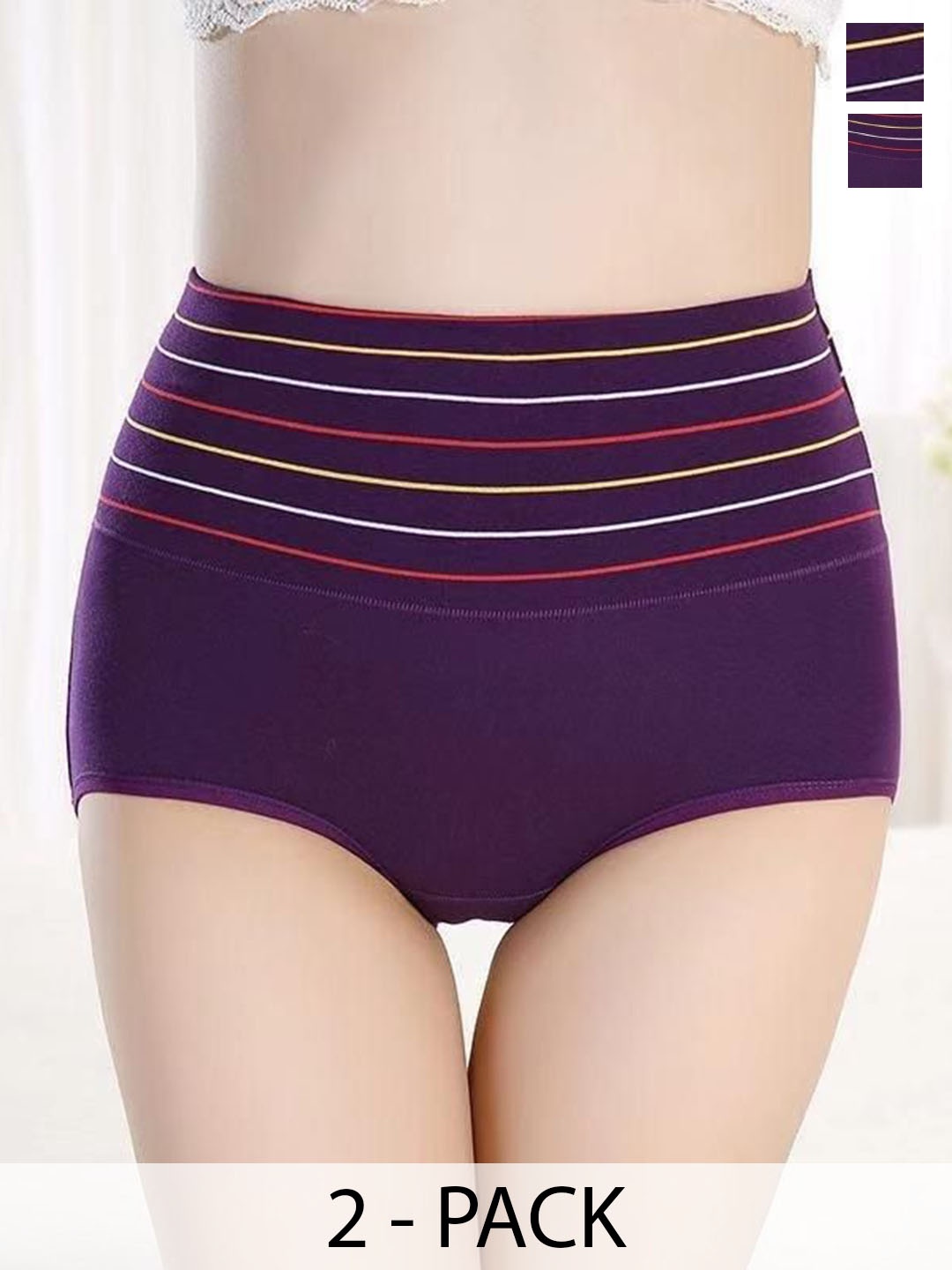 

SHREE GANESH FASHION Women Pack Of 2 Striped Cotton Hipster Briefs, Purple