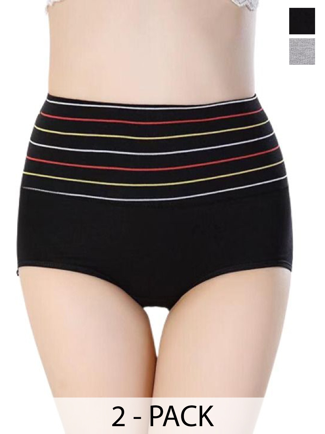 

SHREE GANESH FASHION Women Pack Of 2 Striped Cotton Hipster Briefs, Grey