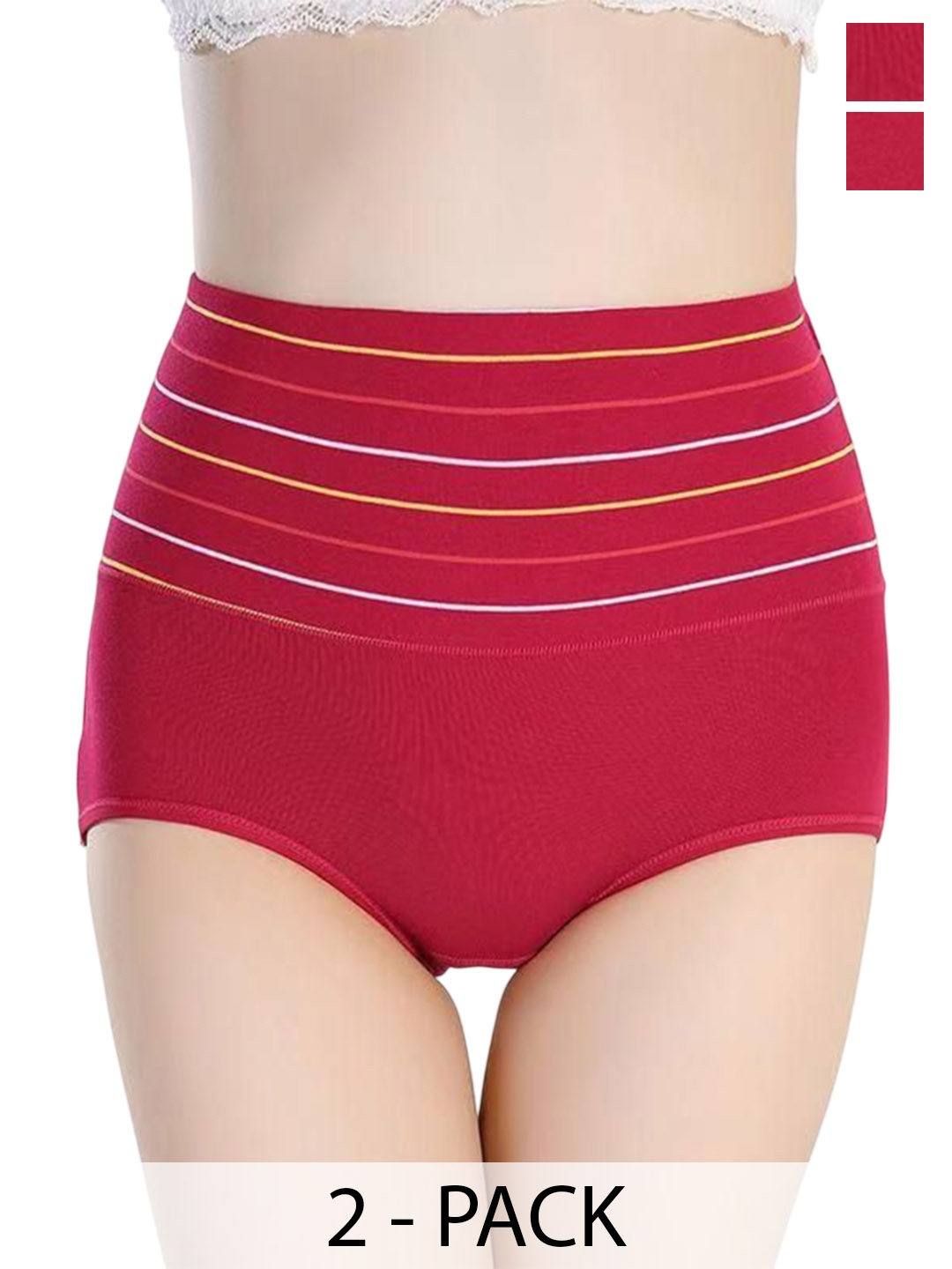 

SHREE GANESH FASHION Women Pack Of 2 Striped Cotton Hipster Briefs, Maroon