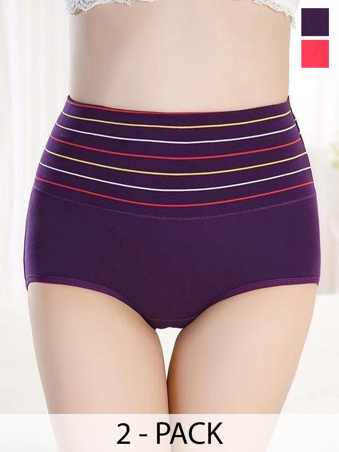 

SHREE GANESH FASHION Pack Of 2 High Rise Cotton Anti Microbial Hipster Briefs, Purple