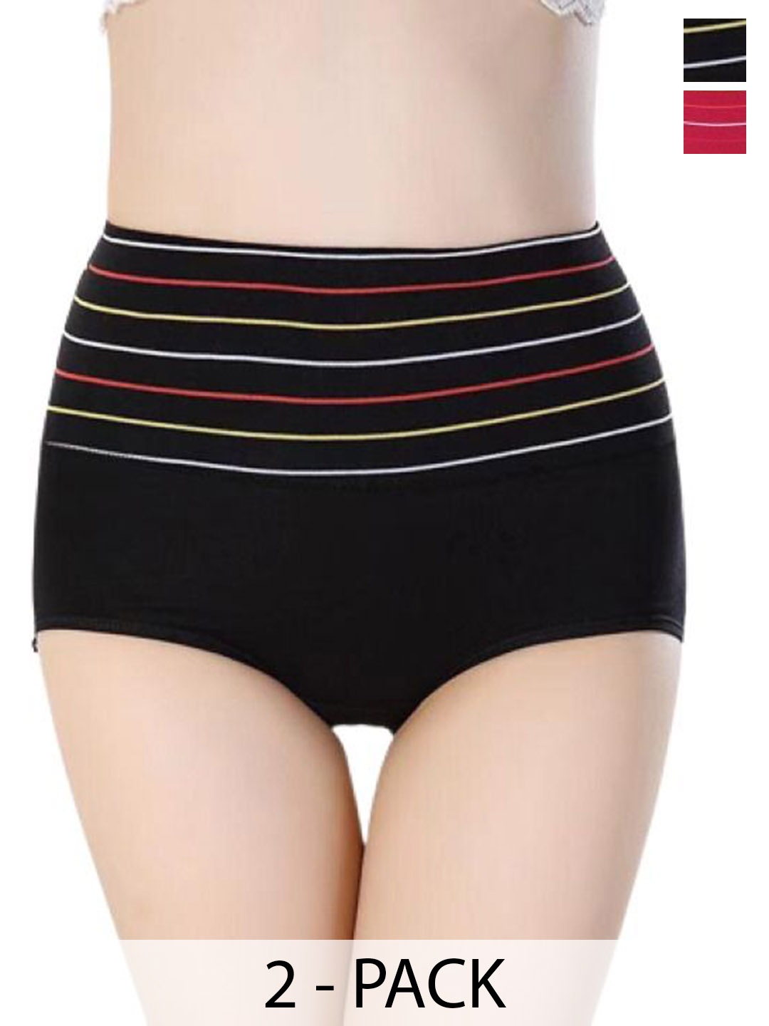 

SHREE GANESH FASHION Women Pack Of 2 Striped Cotton High-Rise Boy Shorts, Black