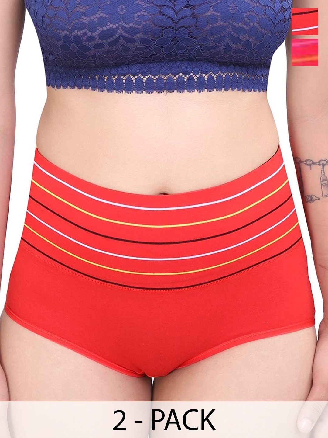 

SHREE GANESH FASHION Pack Of 2 Striped Cotton Hipster Briefs, Pink