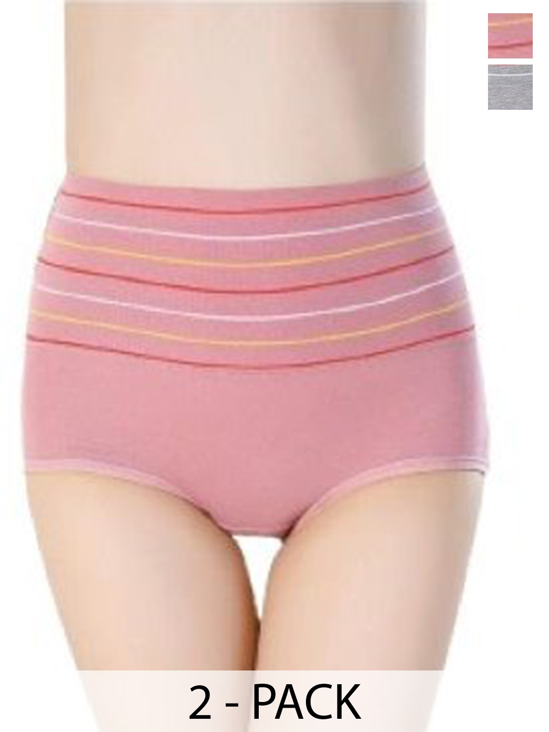 

SHREE GANESH FASHION Pack of 2 Women Cotton Striped High-Rise Hipster Briefs, Grey