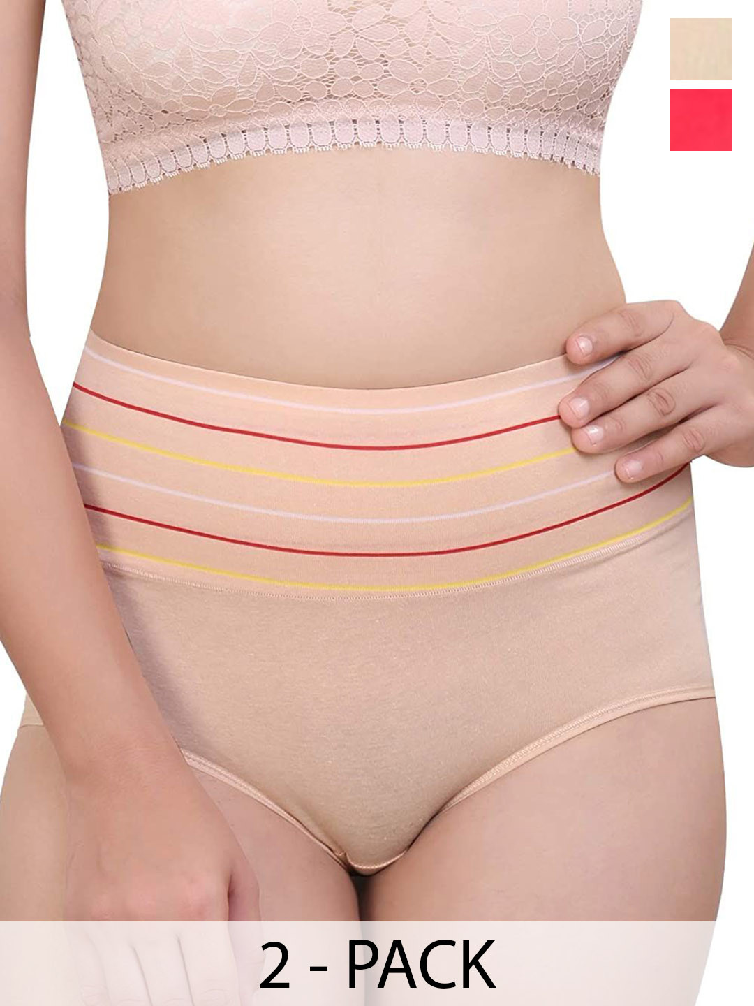 

SHREE GANESH FASHION Women Pack of 2 Cotton High-Rise Hipster Briefs, Cream